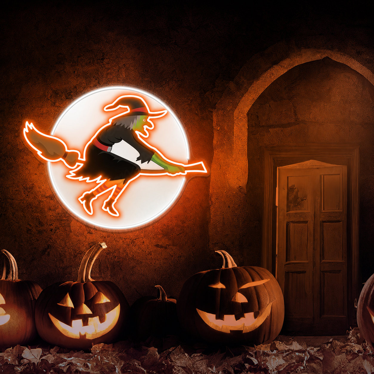 Halloween Witch Neon Sign – Flying Witch on Broom LED Wall Light for Spooky Party & Home Décor