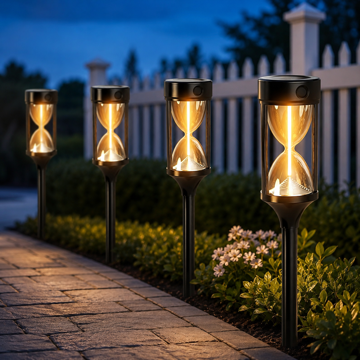 Quntis Hourglass Solar Pathway Lights, 4 Dynamic Flowing Light Modes, Warm White IPX4 Waterproof Outdoor Garden Lights, Dusk-to-Dawn Solar Landscape Lights, 4/8 Pack