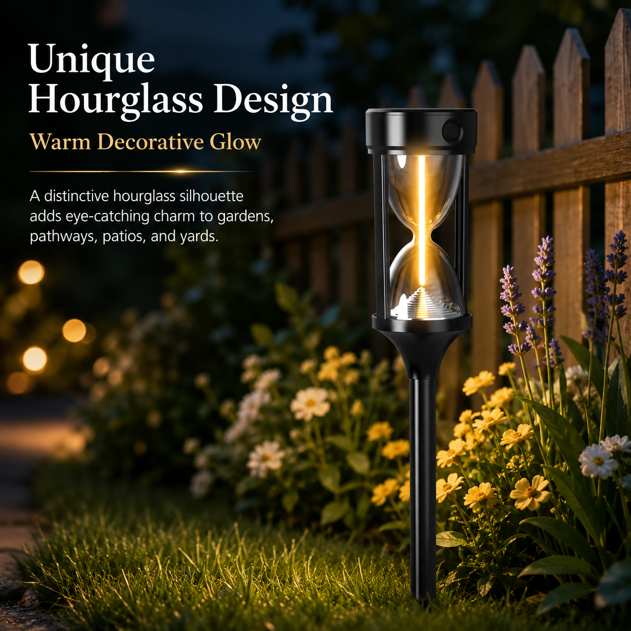 Quntis Hourglass Solar Pathway Lights, 4 Dynamic Flowing Light Modes, Warm White IPX4 Waterproof Outdoor Garden Lights, Dusk-to-Dawn Solar Landscape Lights, 4/8 Pack