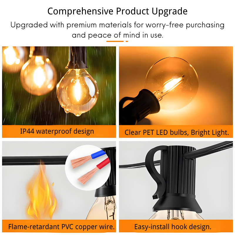 G40 Gold-Plated Globe String Lights | Outdoor Wedding & Ambient Decor | Dimmable Camping Globe Lights