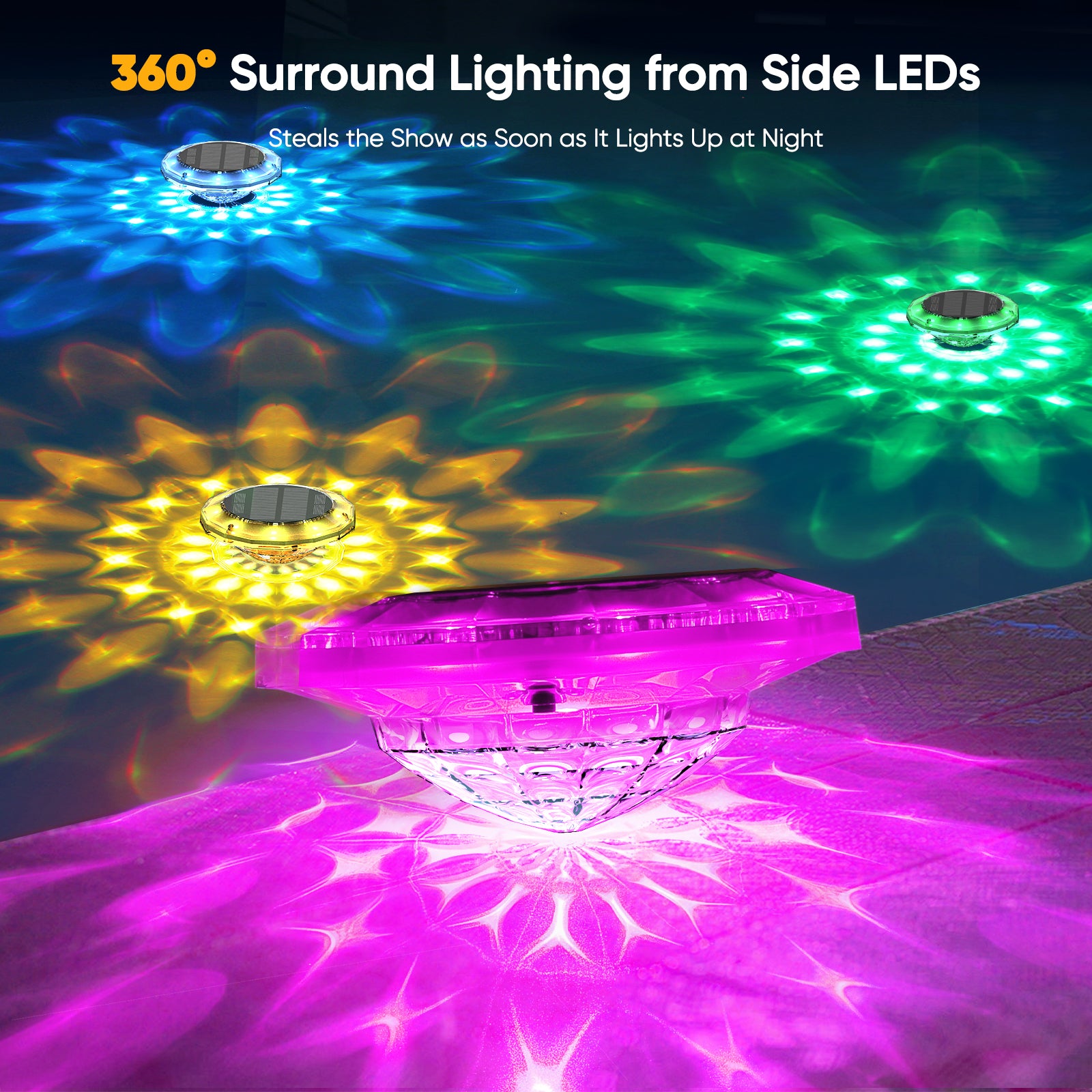 Quntis Solar Floating Pool Lights, 6" Large RGB Waterproof LED Pool Lights with Remote, 12 Modes & 16H Runtime for Swimming Pool