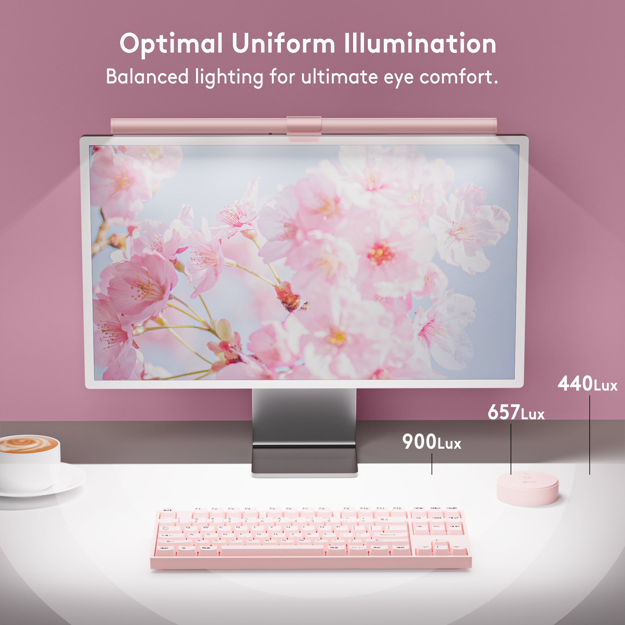 Quntis Pink LED Monitor Light Bar – Aesthetic Desk Lamp with 15 Models RGB Backlight, Eye-Care Ra95 Lighting & Wireless Remote,No Glare, Upgraded Clip for All Monitor (20Inch)