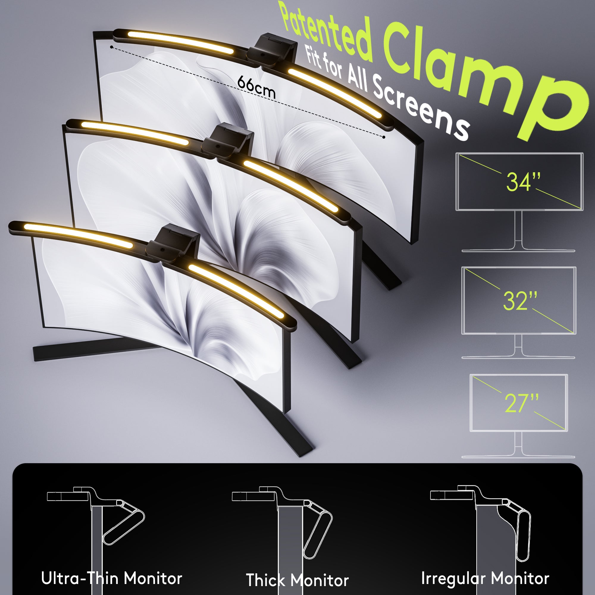 Quntis Curved Monitor Light Bar 15 RGB Backlight for 34"+ Screens, Computer Bar Lights Fold Dual Light with Color Temperature Brightness Stepless Dimming, No Glare Desk Lamp for Home Office Gaming