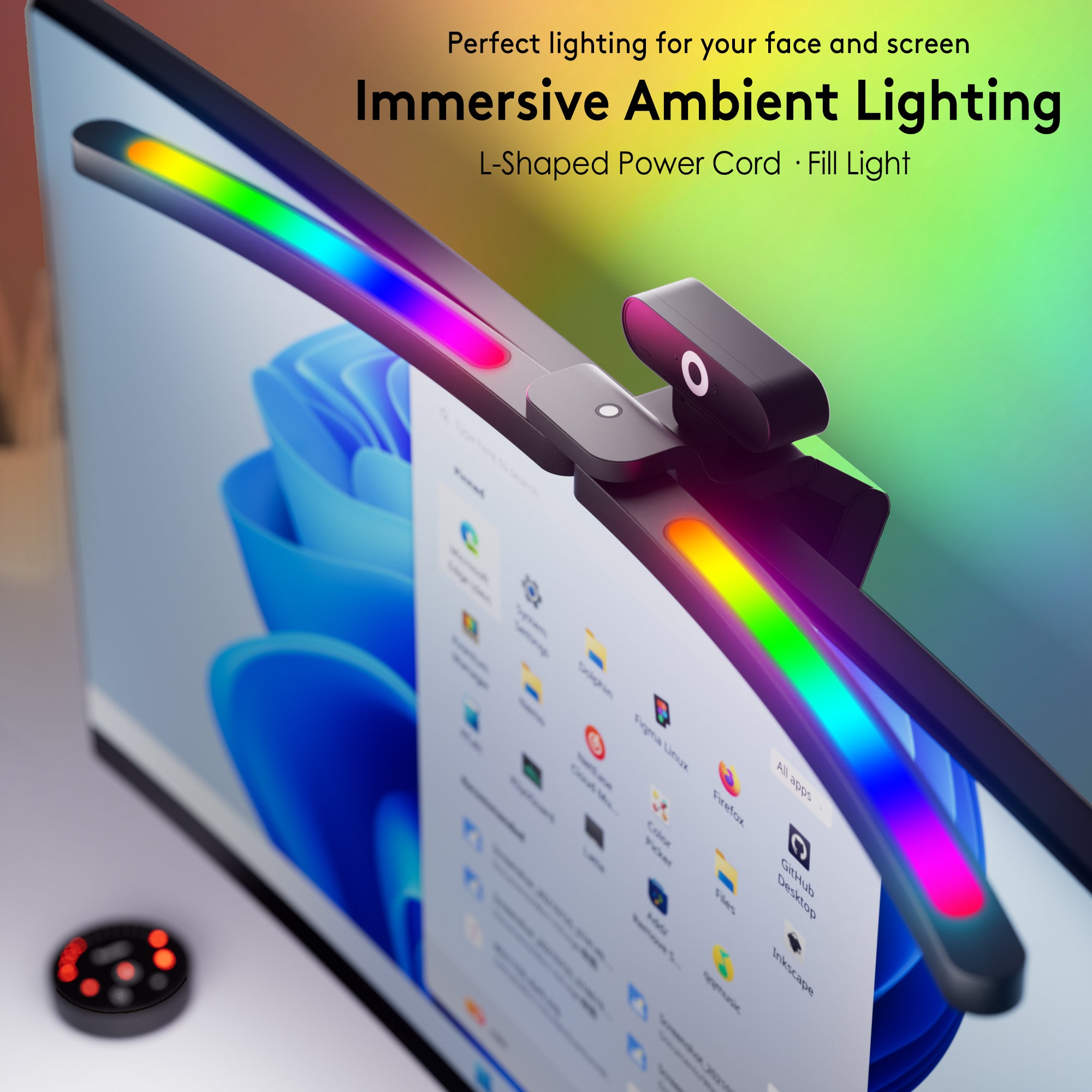 Quntis Curved Monitor Light Bar 15 RGB Backlight for 34"+ Screens, Computer Bar Lights Fold Dual Light with Color Temperature Brightness Stepless Dimming, No Glare Desk Lamp for Home Office Gaming