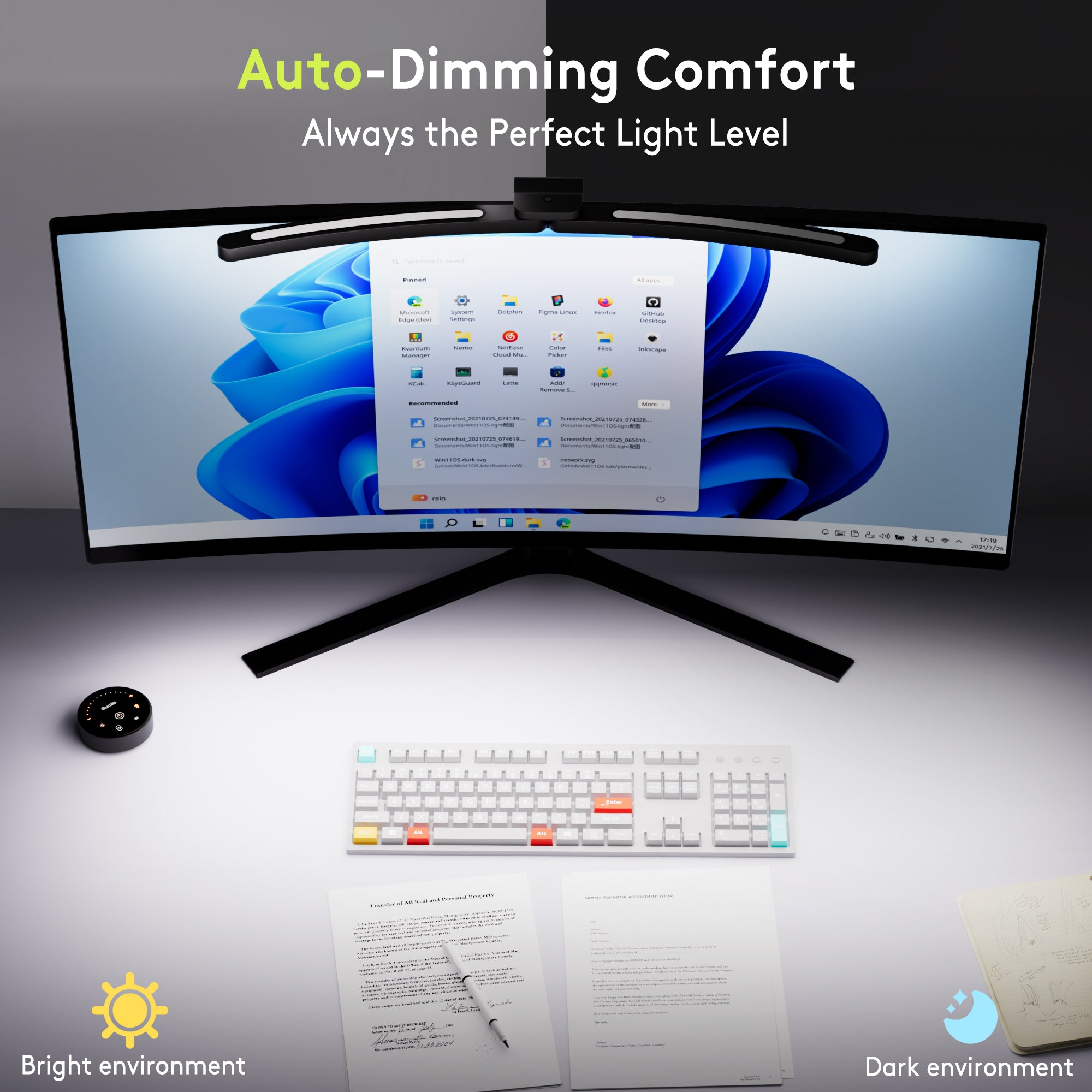 Quntis Curved Monitor Light Bar 15 RGB Backlight for 34"+ Screens, Computer Bar Lights Fold Dual Light with Color Temperature Brightness Stepless Dimming, No Glare Desk Lamp for Home Office Gaming