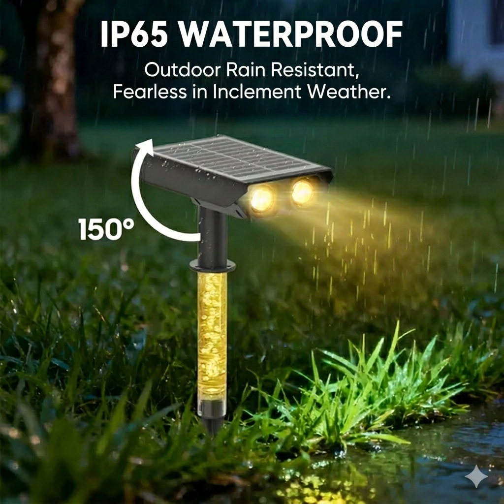 Adjustable Solar Powered Outdoor Garden Spotlights, IP65 Waterproof Landscape Lighting