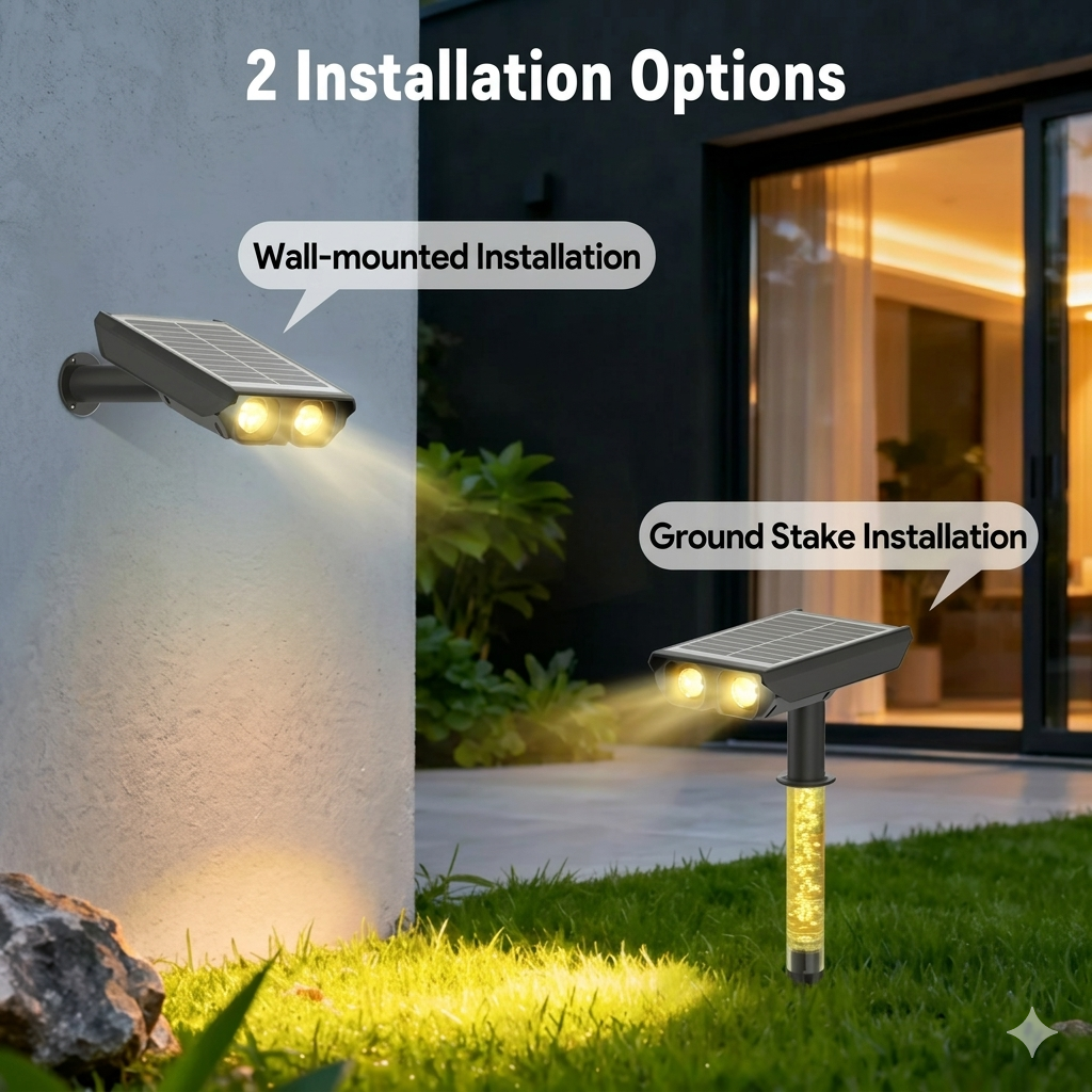 Adjustable Solar Powered Outdoor Garden Spotlights, IP65 Waterproof Landscape Lighting