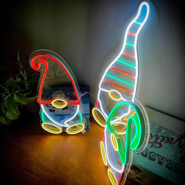 Merry Christmas Gnomes Neon Sign Whimsical Holiday Decor with Vibrant Neon Glow