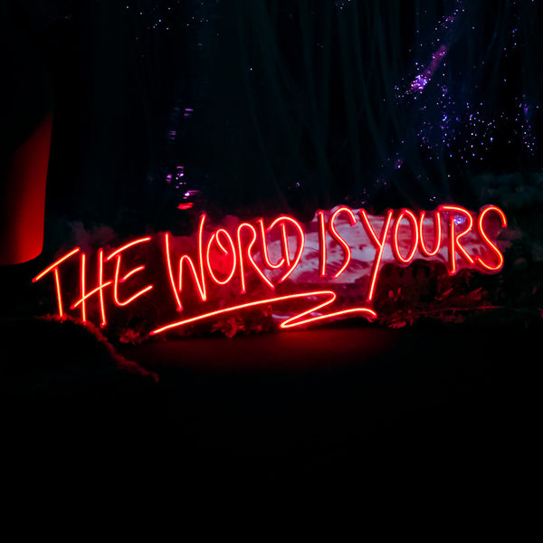 ”The World Is Yours“ LED Neon Sign – Motivational Wall Light for Bedroom, Game Room, Office Decor, Aesthetic Neon Quote Sign for Positive Vibes & Inspiration