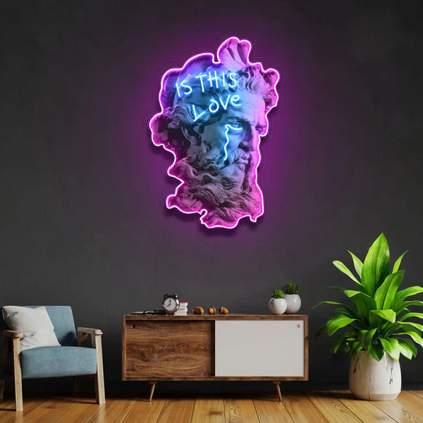 "Is This Love?" Neon Sign Abstract Smoke & Blue Sculpture, Purple Outline, Durable, Energy-Efficient, Perfect for Home & Studio