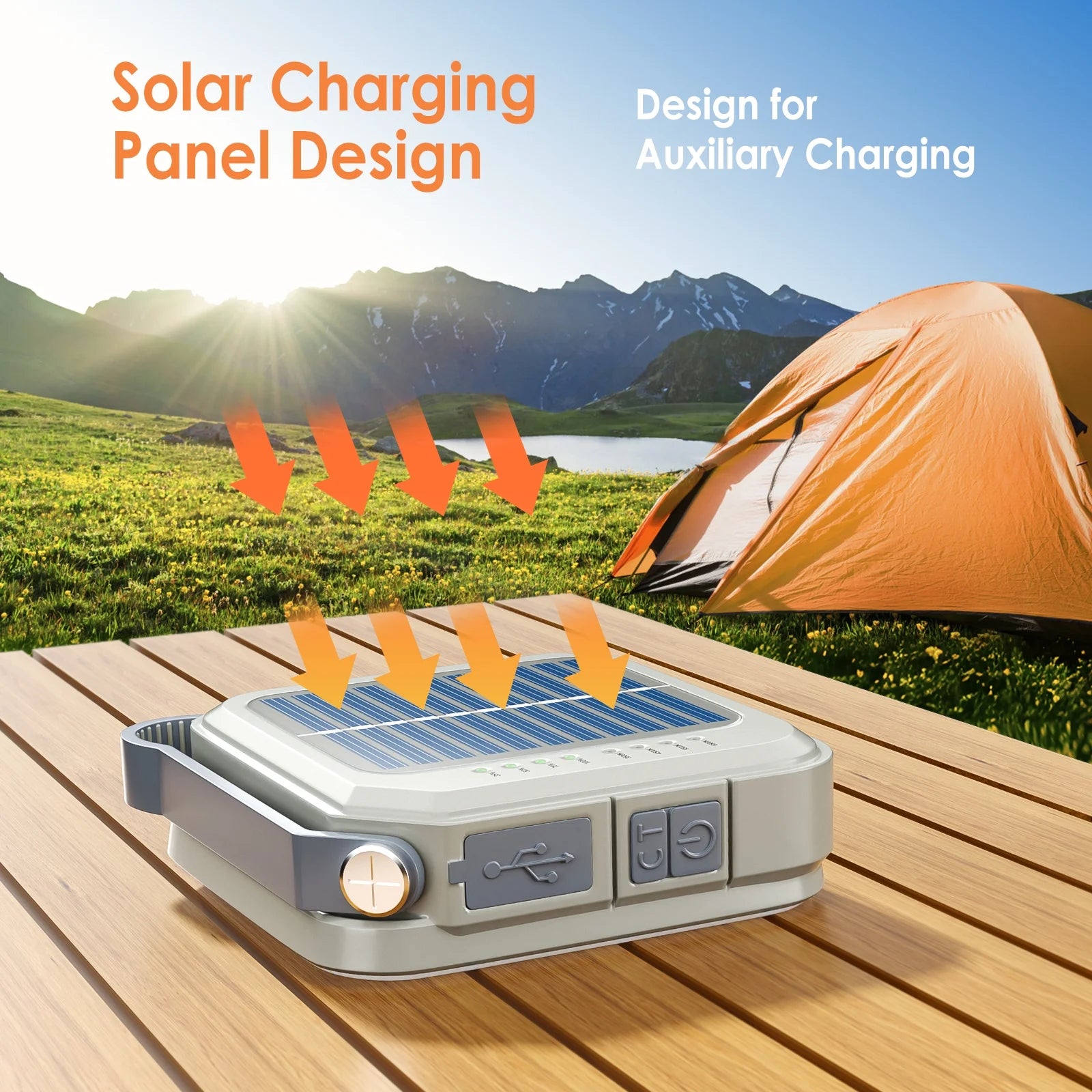 Solar Camping Lantern,Quntis IPX6 LED Solar Camping Light Solar/Type-C Powered,Portable 3 Bright 4 Color Modes Camping Lamp 4000mAh