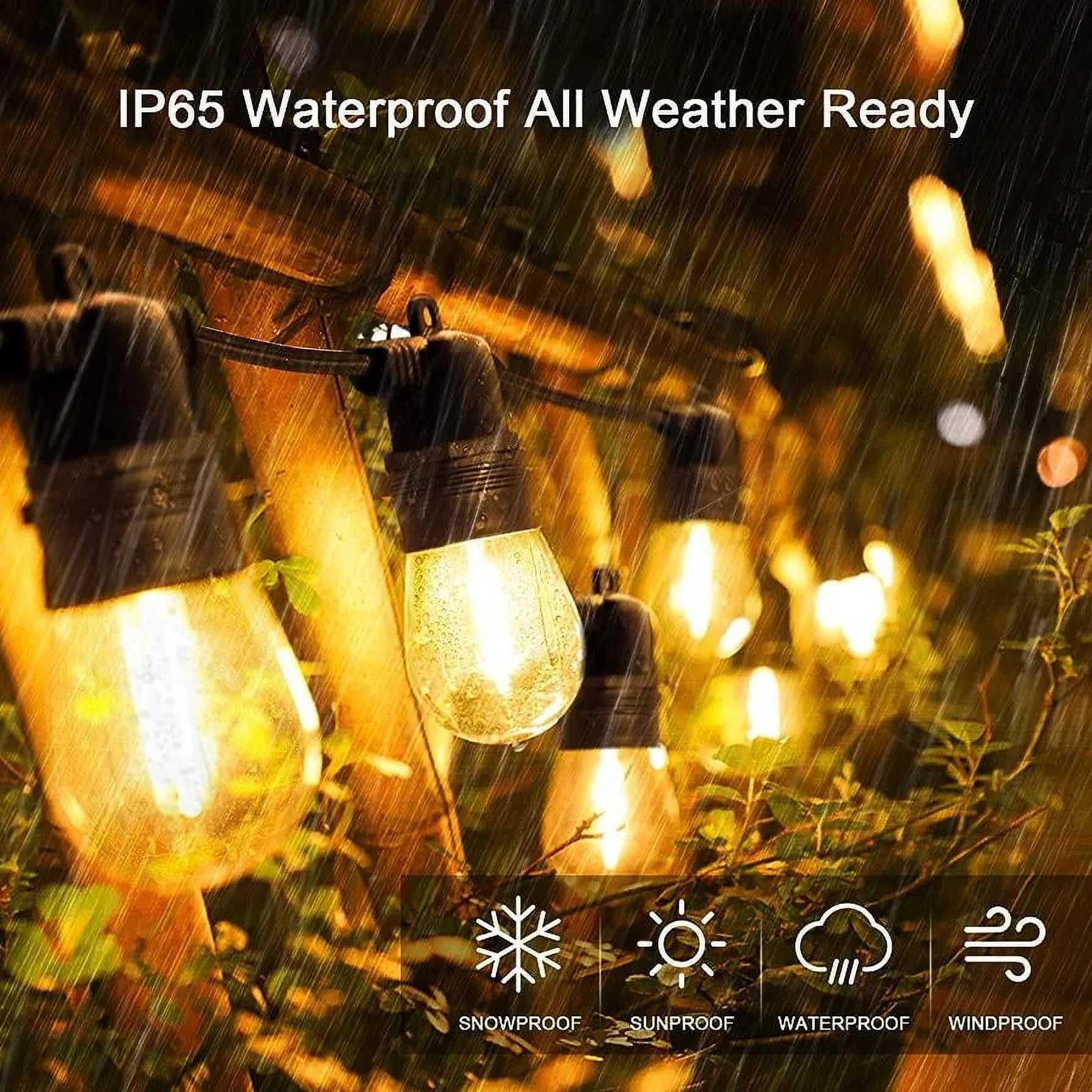 Quntis Outdoor String Lights 53FT, Waterproof Patio String Light with 15+1 Bulbs Shatterproof Connectable Hanging String Lights for Backyard Garden Balcony Party Wedding