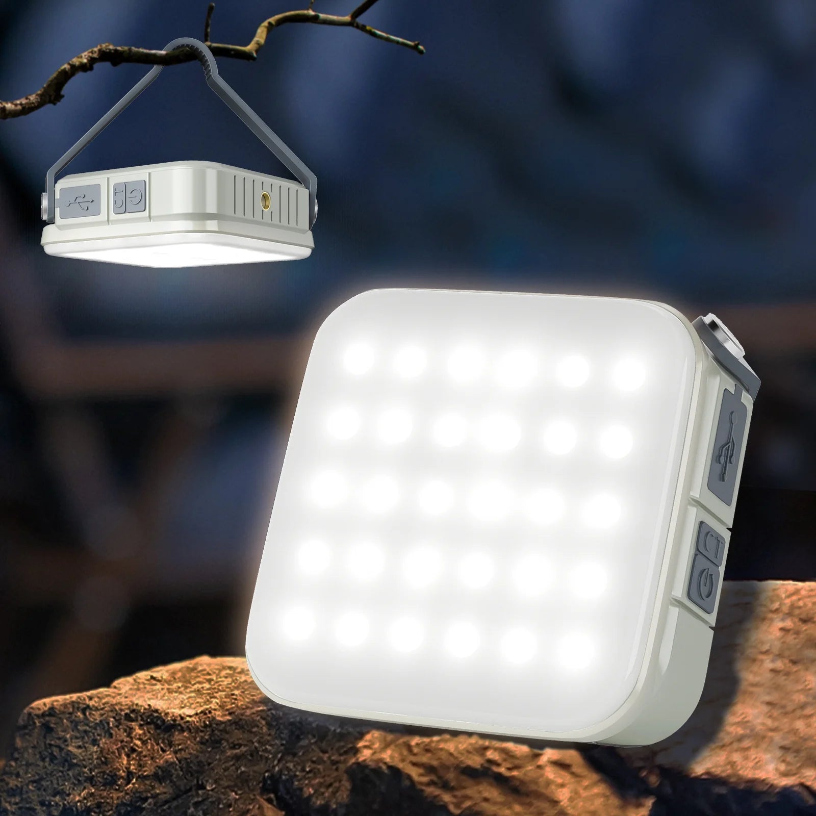 Solar Camping Lantern,Quntis IPX6 LED Solar Camping Light Solar/Type-C Powered,Portable 3 Bright 4 Color Modes Camping Lamp 4000mAh