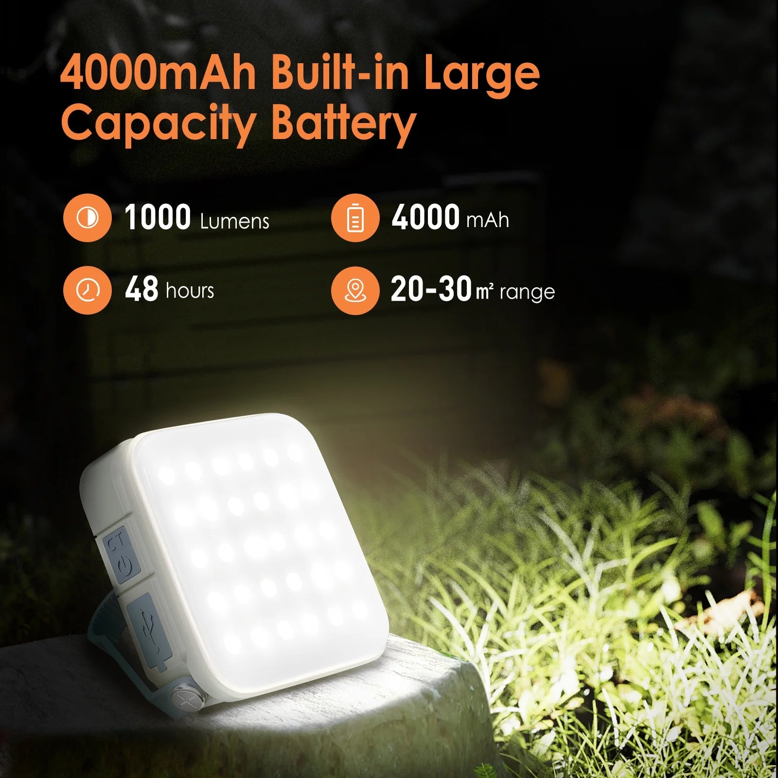 Solar Camping Lantern,Quntis IPX6 LED Solar Camping Light Solar/Type-C Powered,Portable 3 Bright 4 Color Modes Camping Lamp 4000mAh