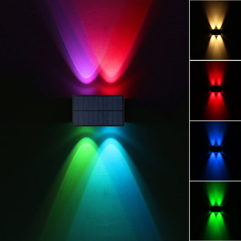 Solar Fence Lights, Solar Powered Warm White & RGB, Up & Down Solar Wall Lights