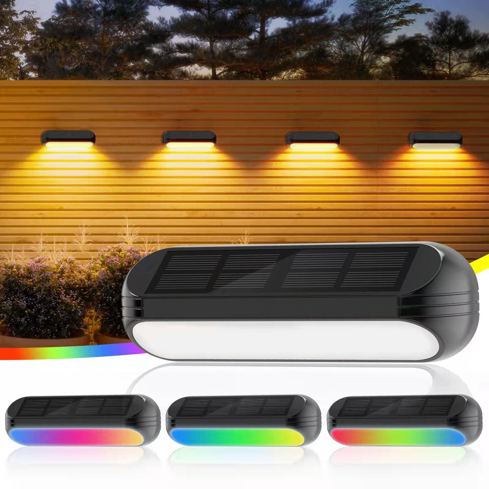 Solar Powered Outdoor Wall Lights, RGB + Warm White, IP65 Waterproof Fence & Step Lights
