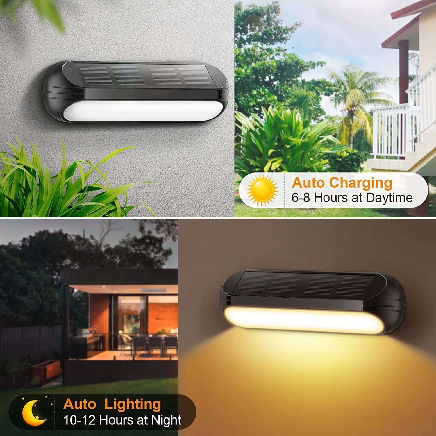 Solar Powered Outdoor Wall Lights, RGB + Warm White, IP65 Waterproof Fence & Step Lights