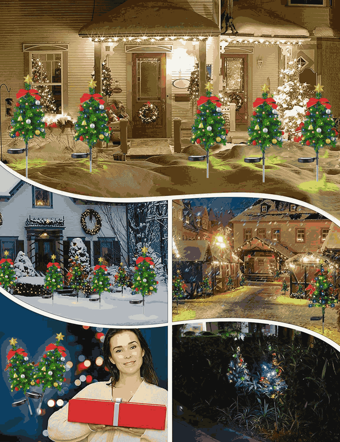 Colorful Solar-Powered Christmas Stake Lights, Christmas Tree Shaped Lights for Garden, Brighten Up Outdoor Decor, Festive Christmas Stake Lights, Yard, Lawn, Holiday Decorations