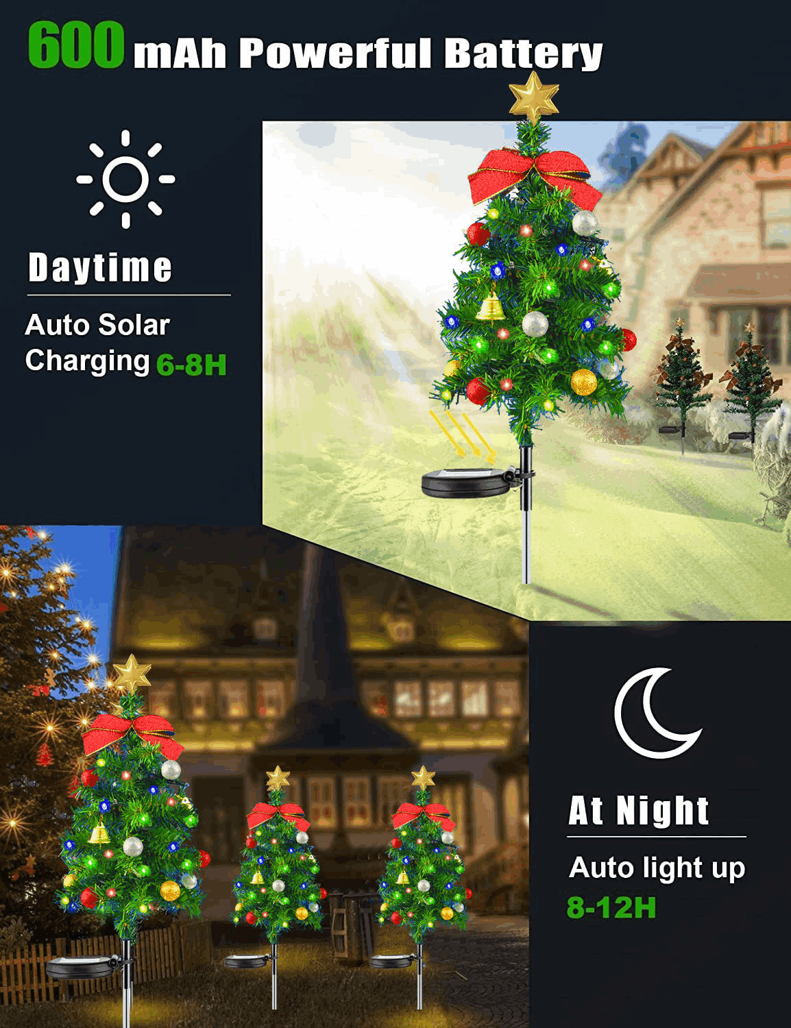 Colorful Solar-Powered Christmas Stake Lights, Christmas Tree Shaped Lights for Garden, Brighten Up Outdoor Decor, Festive Christmas Stake Lights, Yard, Lawn, Holiday Decorations