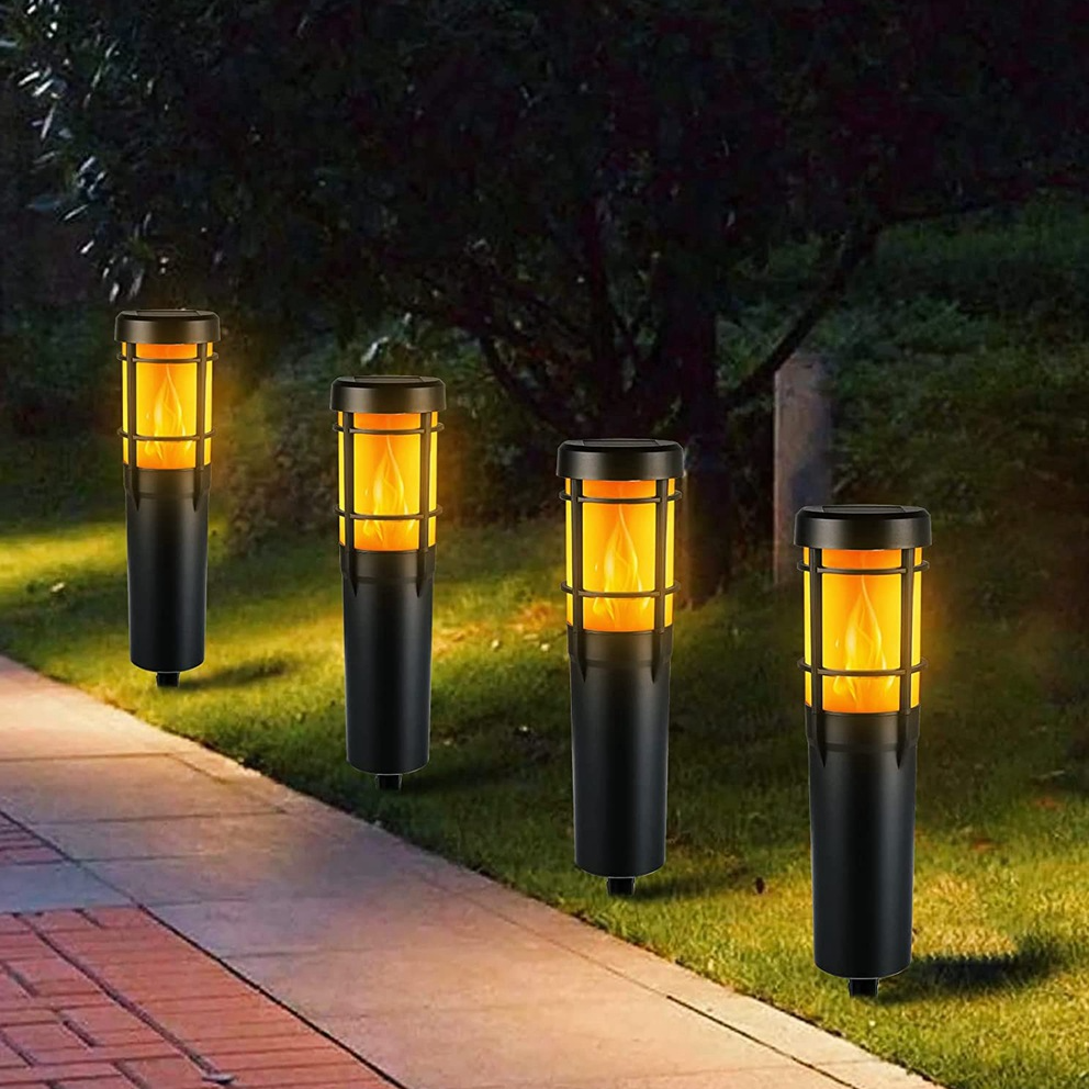 Solar Pathway Lights Outdoor, with Flickering Flame and RGB Color Changing, LED Solar Outdoor Lights for Yard, Garden, Pathway, Lawn - IP65 Waterproof