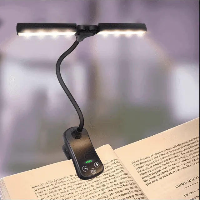 Перезаряжаемая книжная лампа для чтения в постели, 3 цвета и 5 уровней яркости, регулируемая мини-лампа для книг с зажимом на 180 градусов, легкая, заботящаяся о глазах, черная