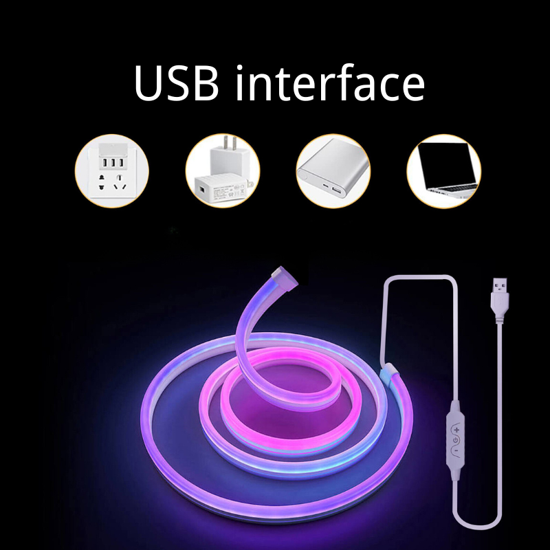 Tira de luz neón dinámica RGBIC 5V Bluetooth para música - 2m, 3m, 5m personalización de forma DIY, perfecta para la decoración de la sala de juegos