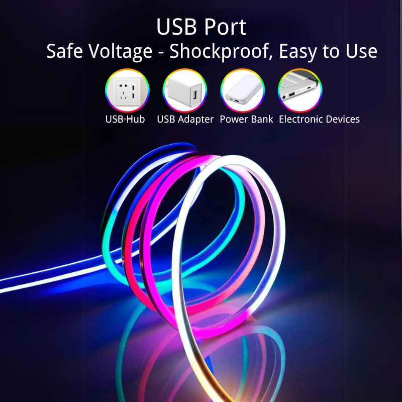 Tira de luz neón dinámica RGBIC 5V Bluetooth para música - 2m, 3m, 5m personalización de forma DIY, perfecta para la decoración de la sala de juegos