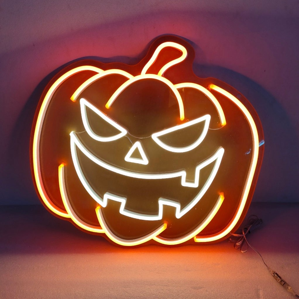 Pumpkin Neon Sign – Vibrant Jack-O’-Lantern LED Neon Light for Halloween Decorations, Party Wall Decor & Haunted Home Ambience