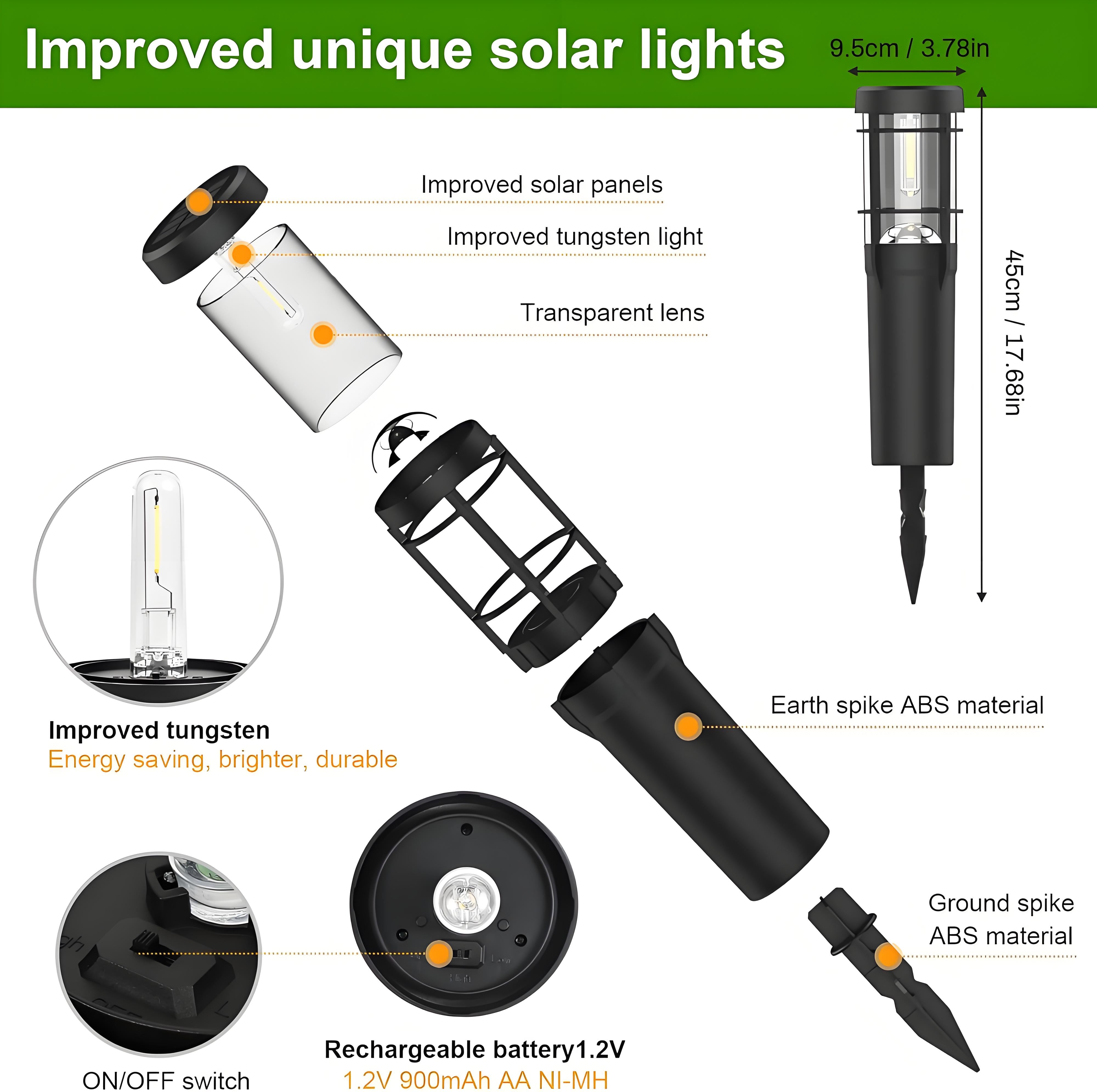 Quntis Solar Pathway Lights Outdoor, Waterproof Landscape Lights, Tungsten Filament Ground Stake Lights,IP65 Solar Garden Lights for Yard, Walkway, Driveway, Patio – Up to 14 Hrs Dusk-to-Dawn Lighting