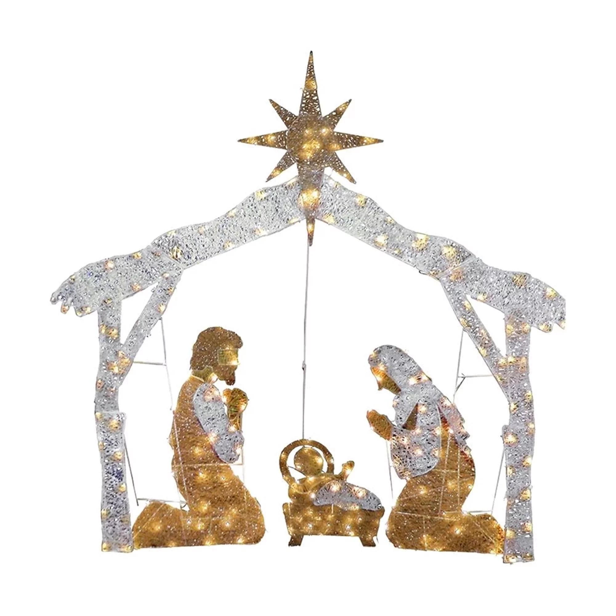Decoración de Jardín de la Sagrada Familia de Navidad, incluye luces LED mini blancas preinstaladas y estacas para el suelo. Recomendaciones de luces navideñas imprescindibles.