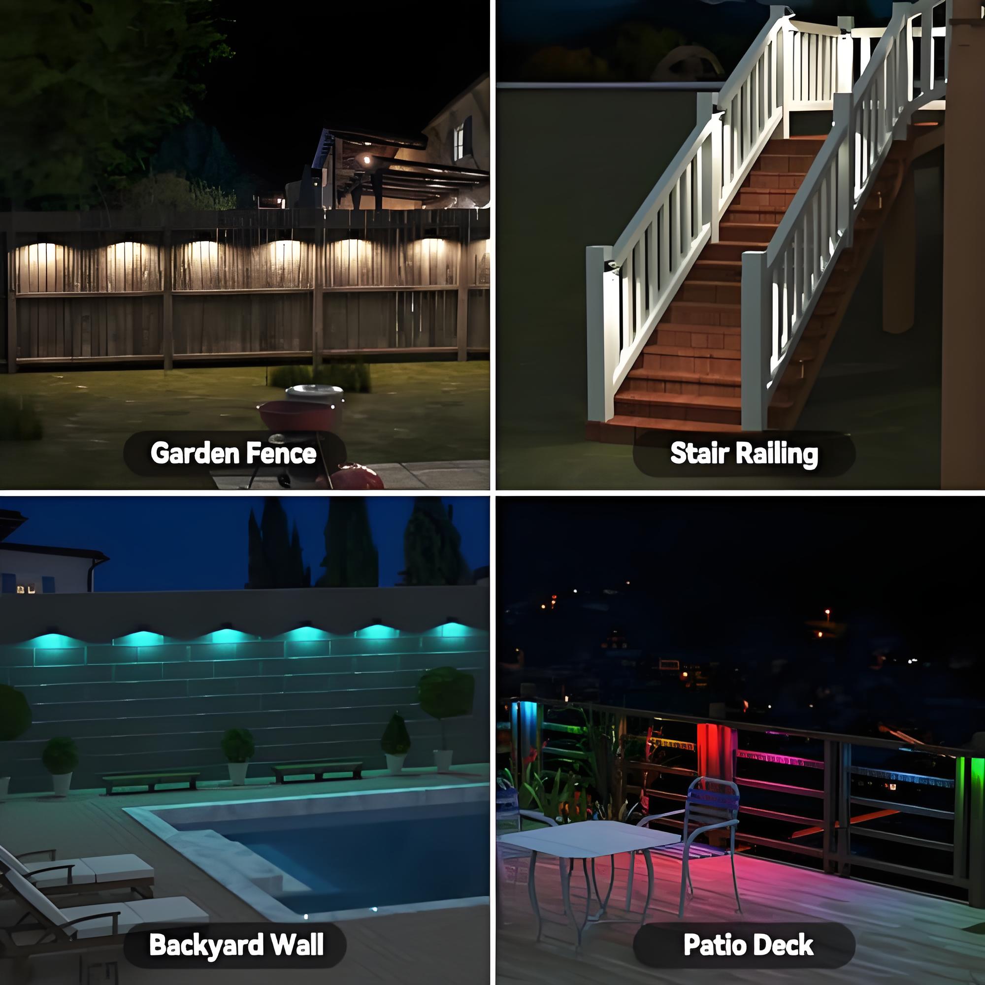 Quntis RGBCW Solar Fence Lights, Warm White and 7 Color Changing, IP65 Waterproof Lighting for Outdoor Fence and Wall