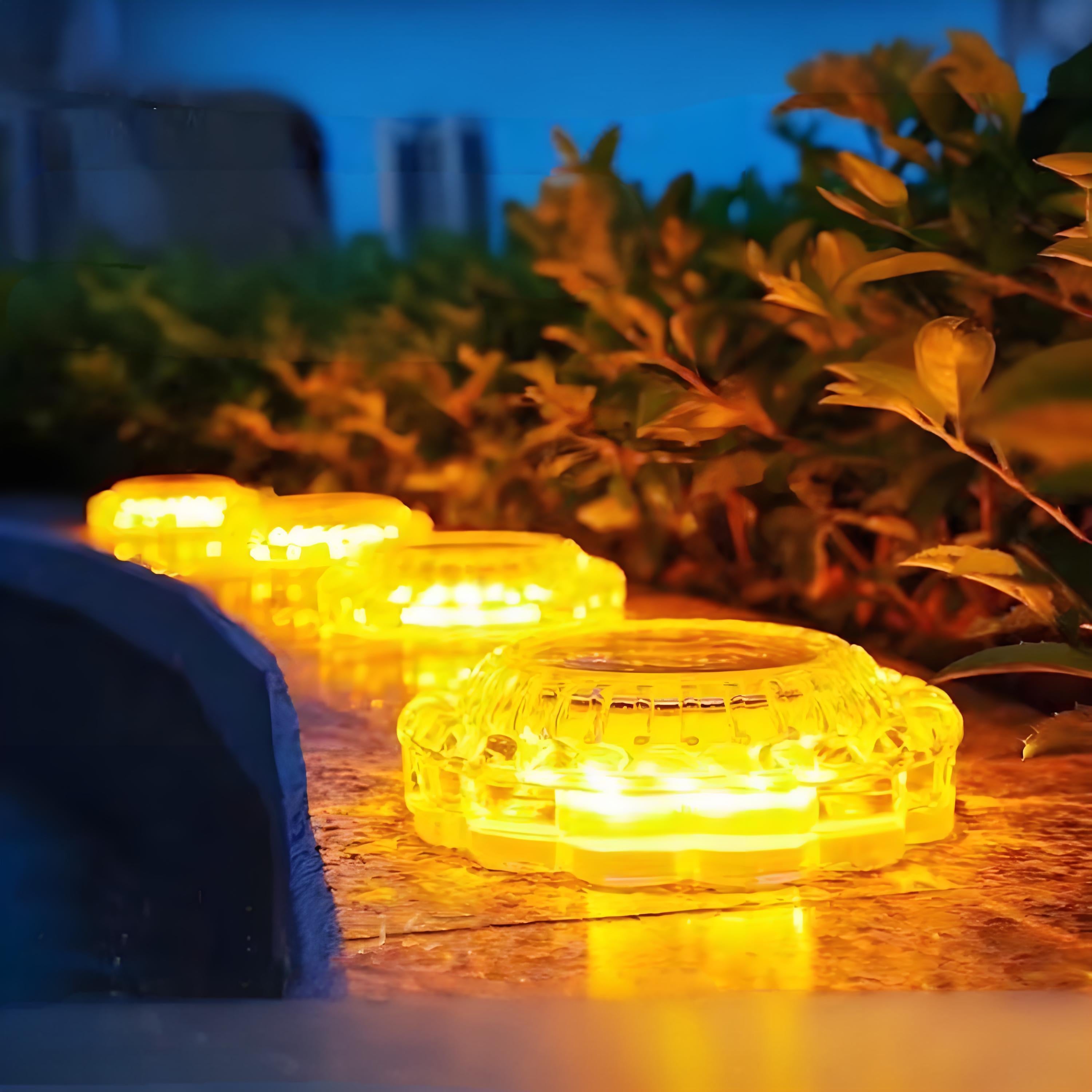 সোলার গ্রাউন্ড লাইটস ¨C জলরোধী আউটডোর গার্ডেন, লন ও সিঁড়ির LED লাইটস, ইয়াড ও ব্যালকনি সাজানোর জন্য ক্রিস্টাল ব্রিক লাইটস