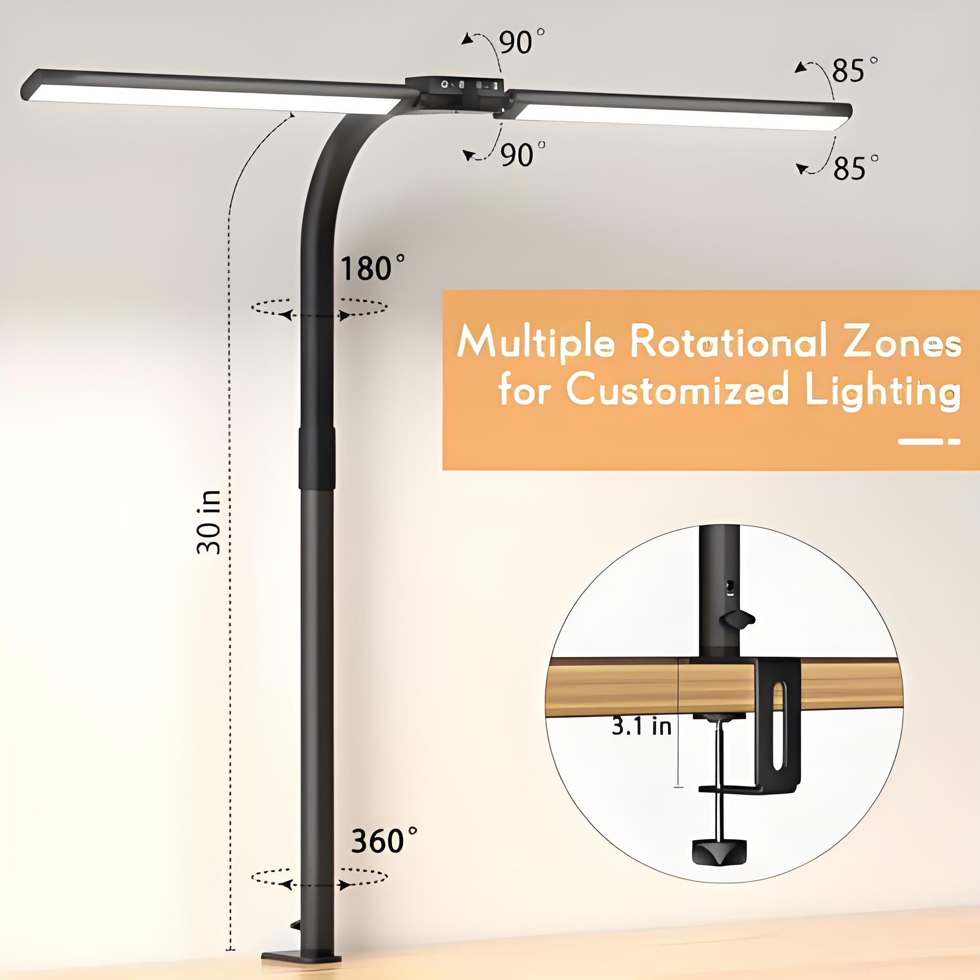 LED Bildschirm Linear Schreibtisch Fold Pro, Doppelkopf Architekten Schreibtischlampe mit Klemme (30,7 Zoll)