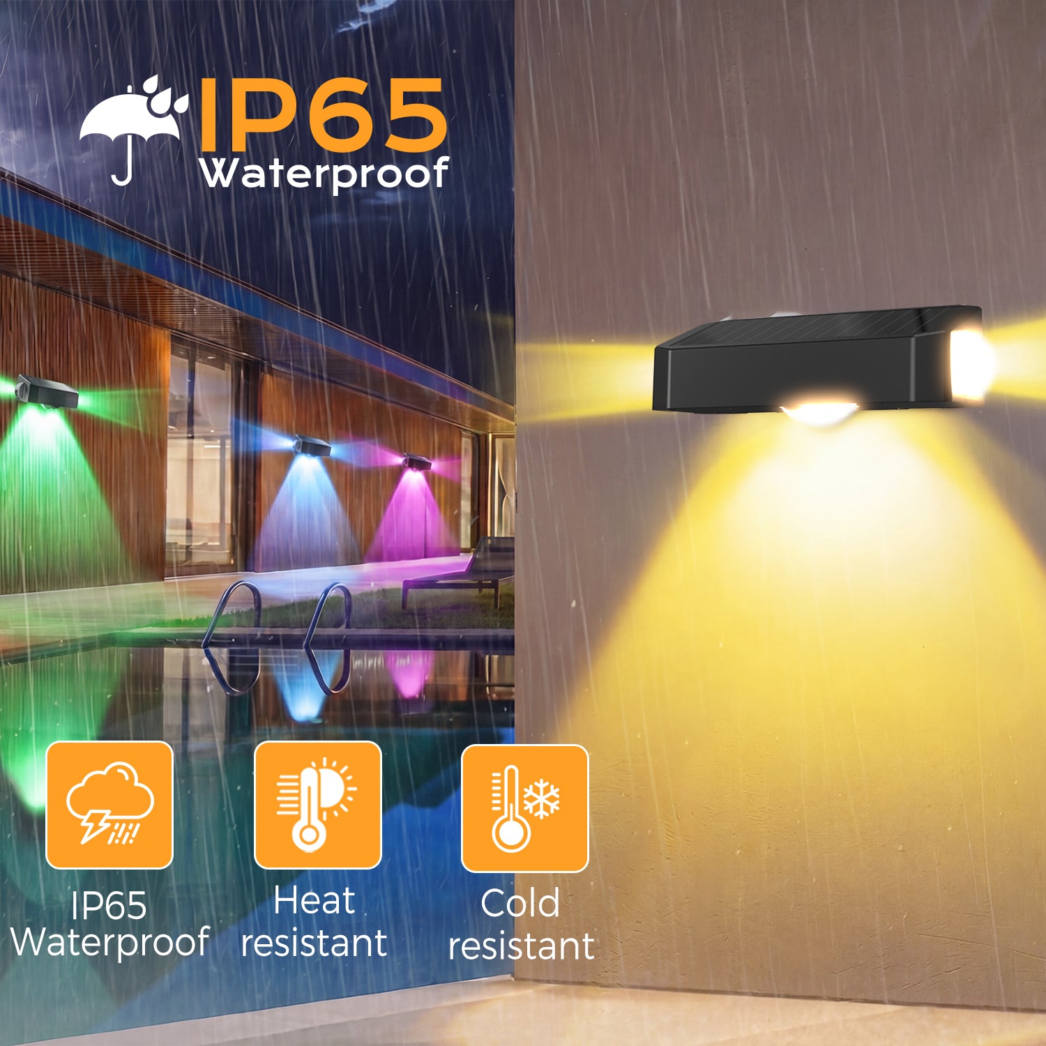 IP44 Waterproof Solar Wall Washer Lights with Remote, RGBCW Color Changing Solar Fence Lights, Outdoor Decorative Lighting for Garden