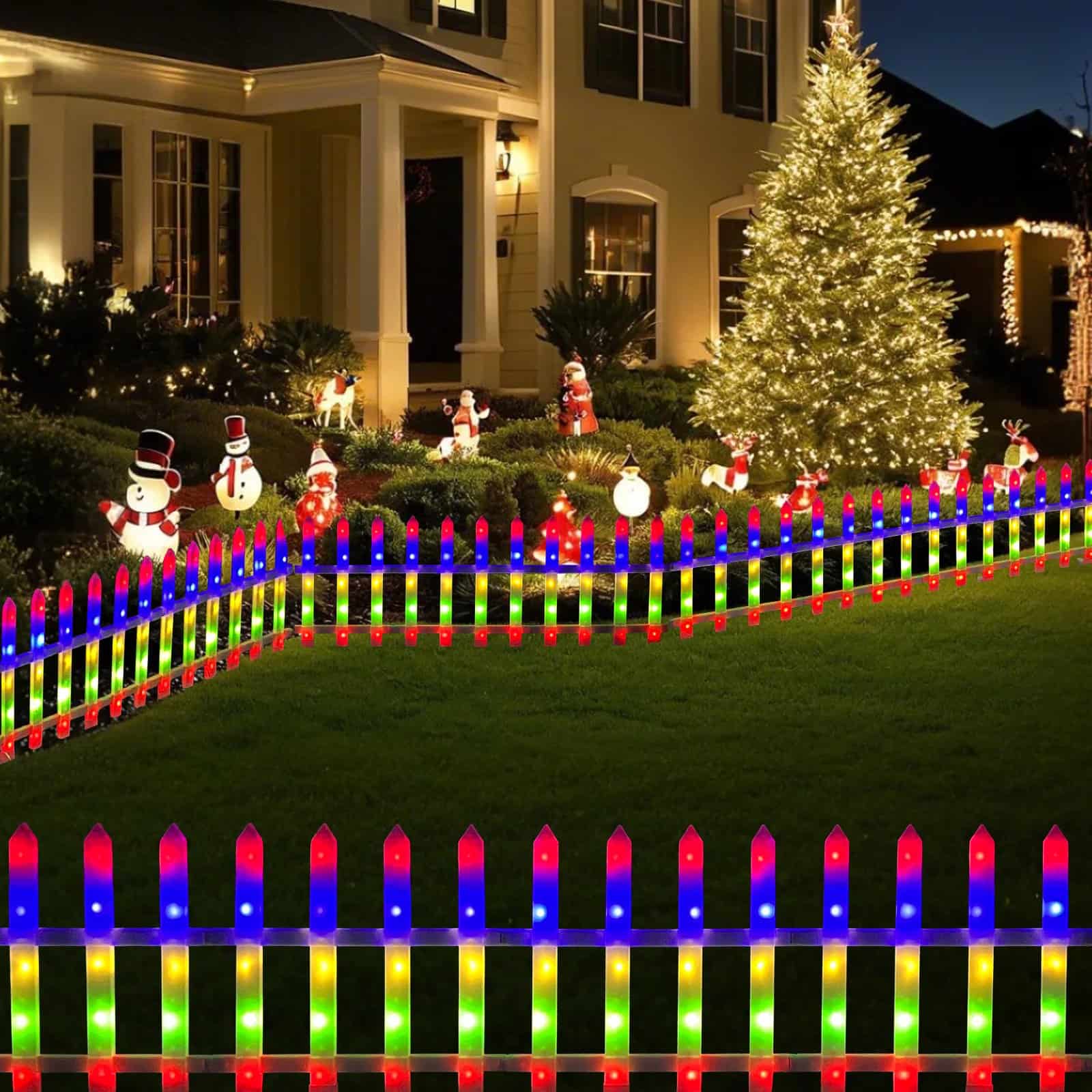 8 Pack Color-Changing Fence Lights, Remote-Controlled Outdoor Decoration, Plug-In for Sidewalks, Courtyards, & Lawns – Christmas Lights Series