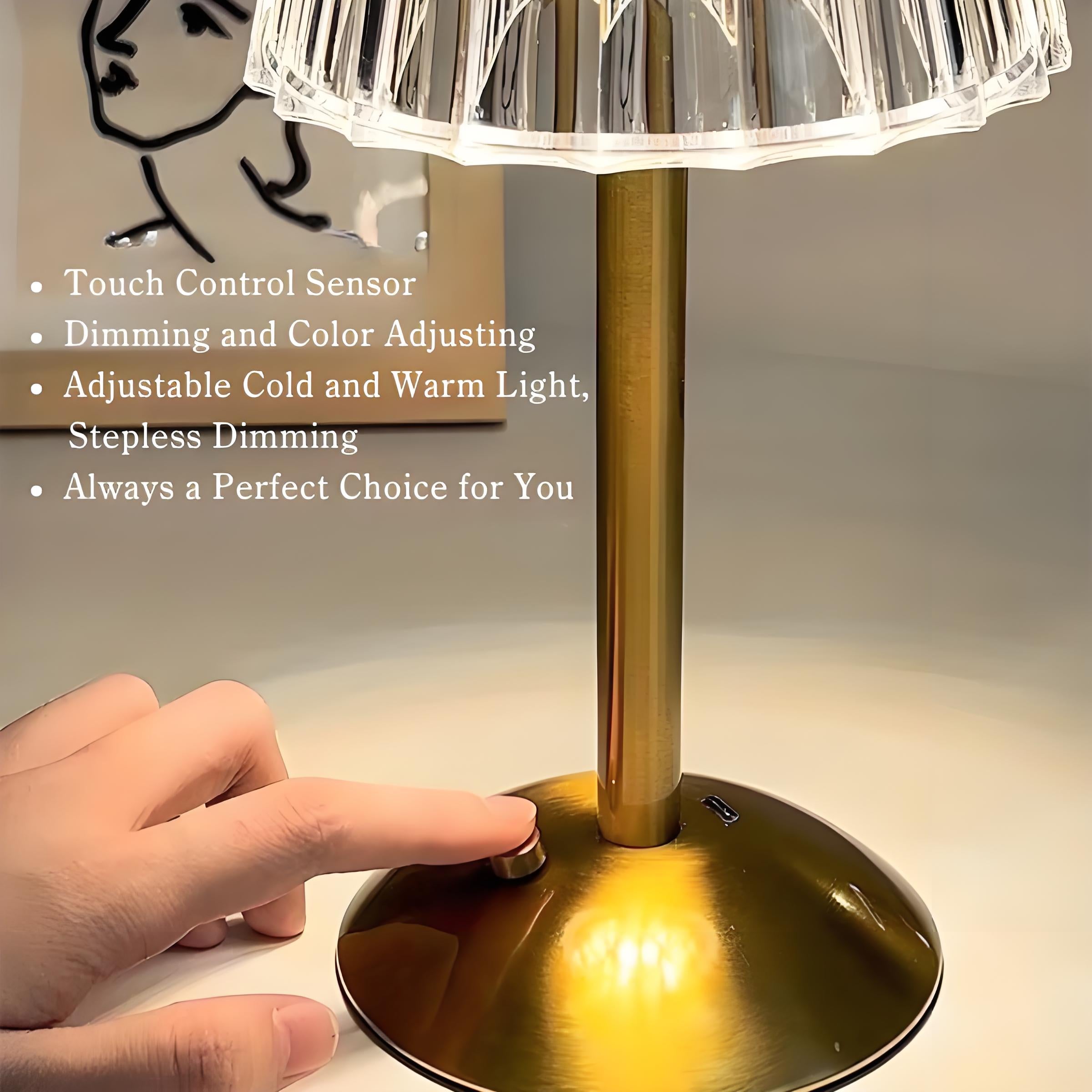 Minimalist Metal Luxury Touch Table Lamp, Creative Diamond Bedroom Nightstand Light, Elegant Touch Control Ambience Lamp, LED Bedside Lamp