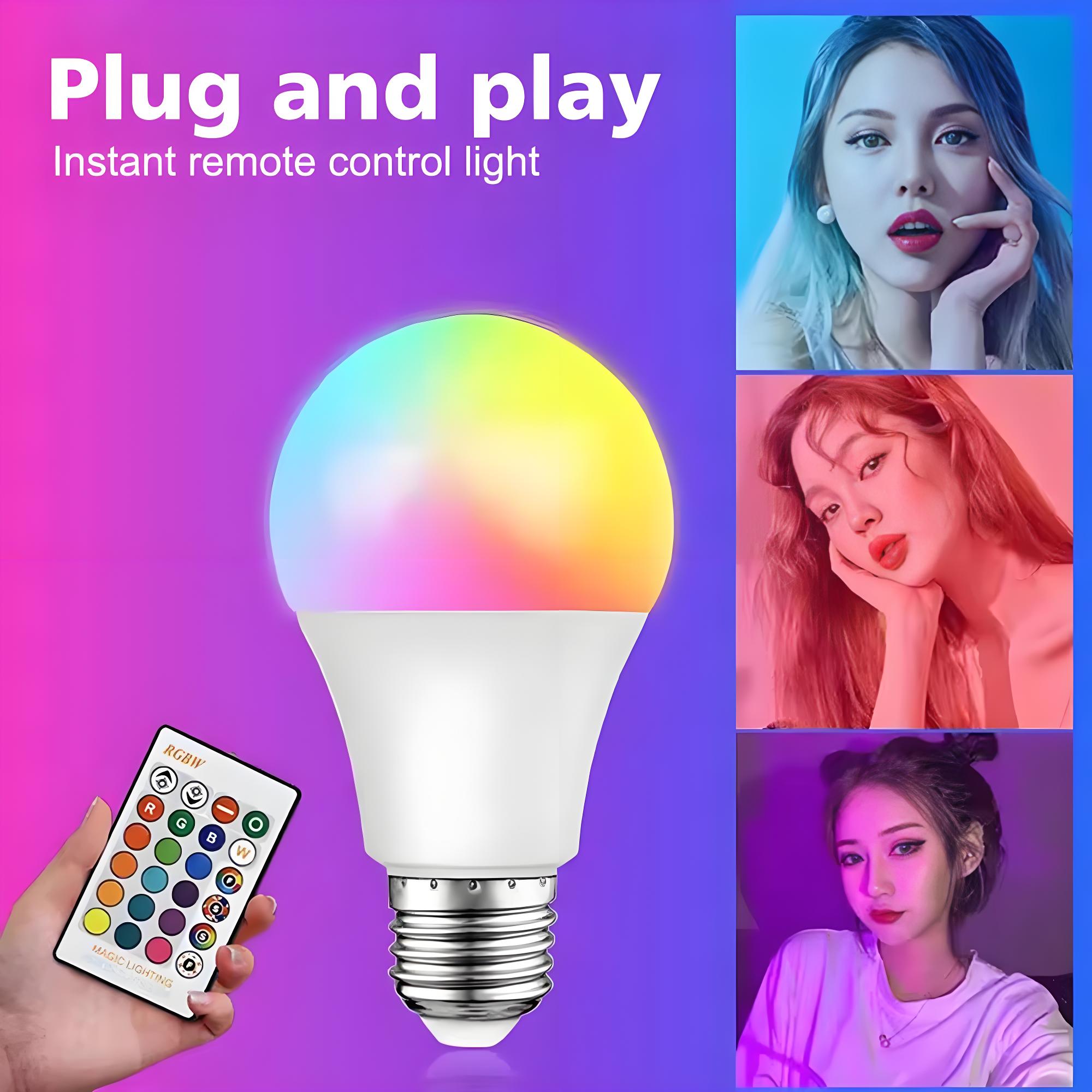 E27 RGB LED Bulb (1Pack)– Color-Changing Smart Light with Remote, Energy-Saving Ambient Globe Lamp (Plastic & Aluminum Housing)