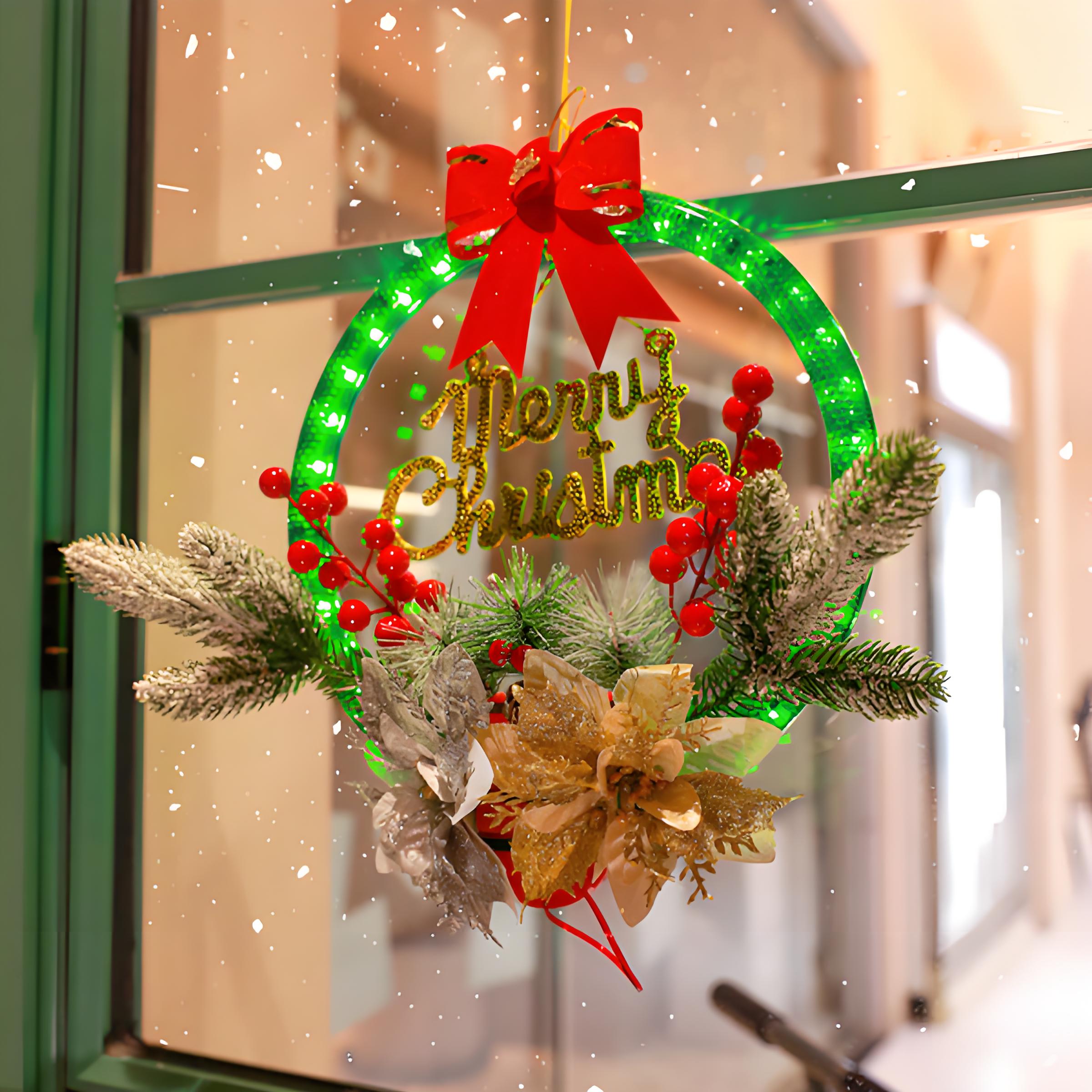 Battery-Powered LED Christmas Wreath Lights, Illuminated Door, Window, Indoor Holiday Decoration, Christmas, Living Room, Wall