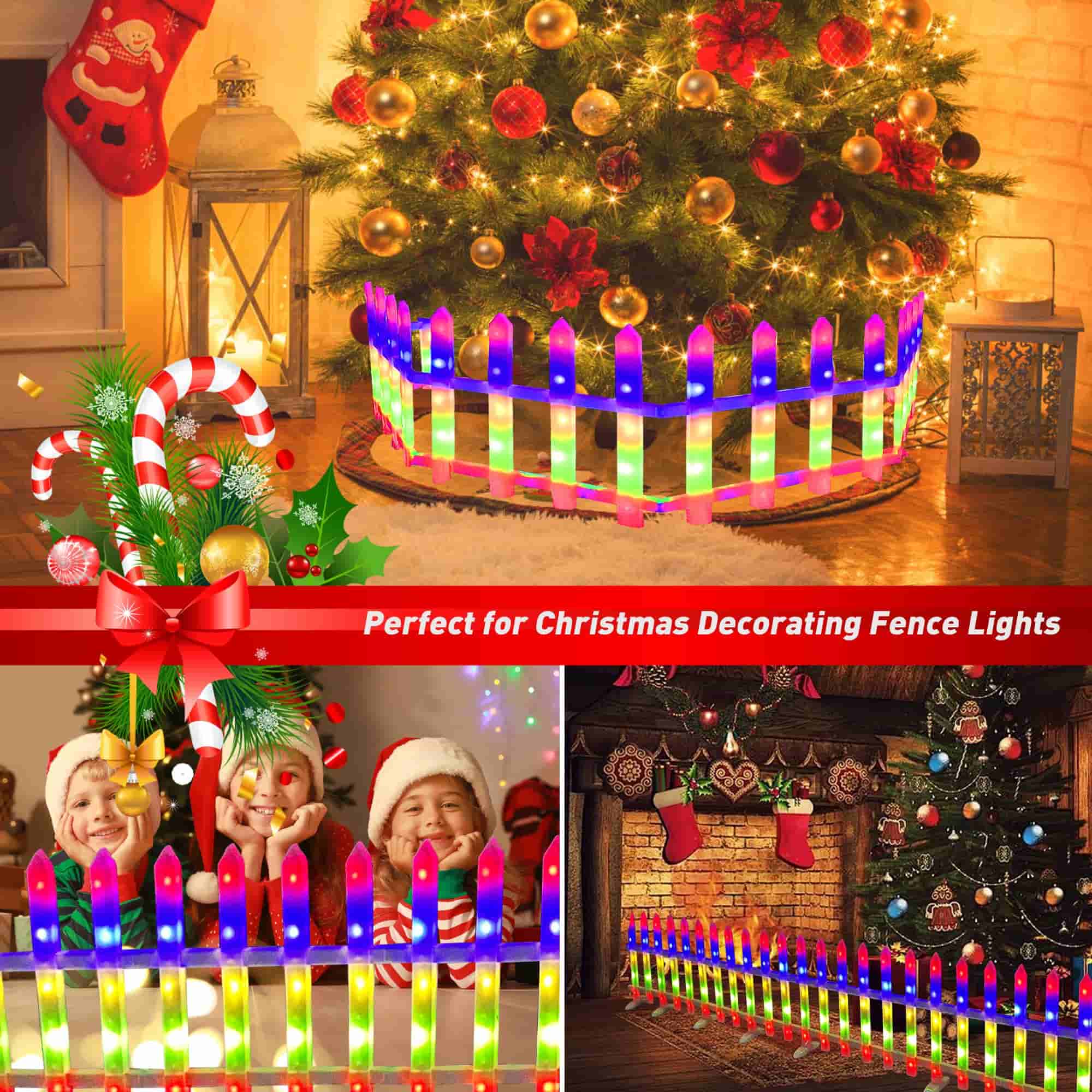 8 Pack Color-Changing Fence Lights, Remote-Controlled Outdoor Decoration, Plug-In for Sidewalks, Courtyards, & Lawns – Christmas Lights Series