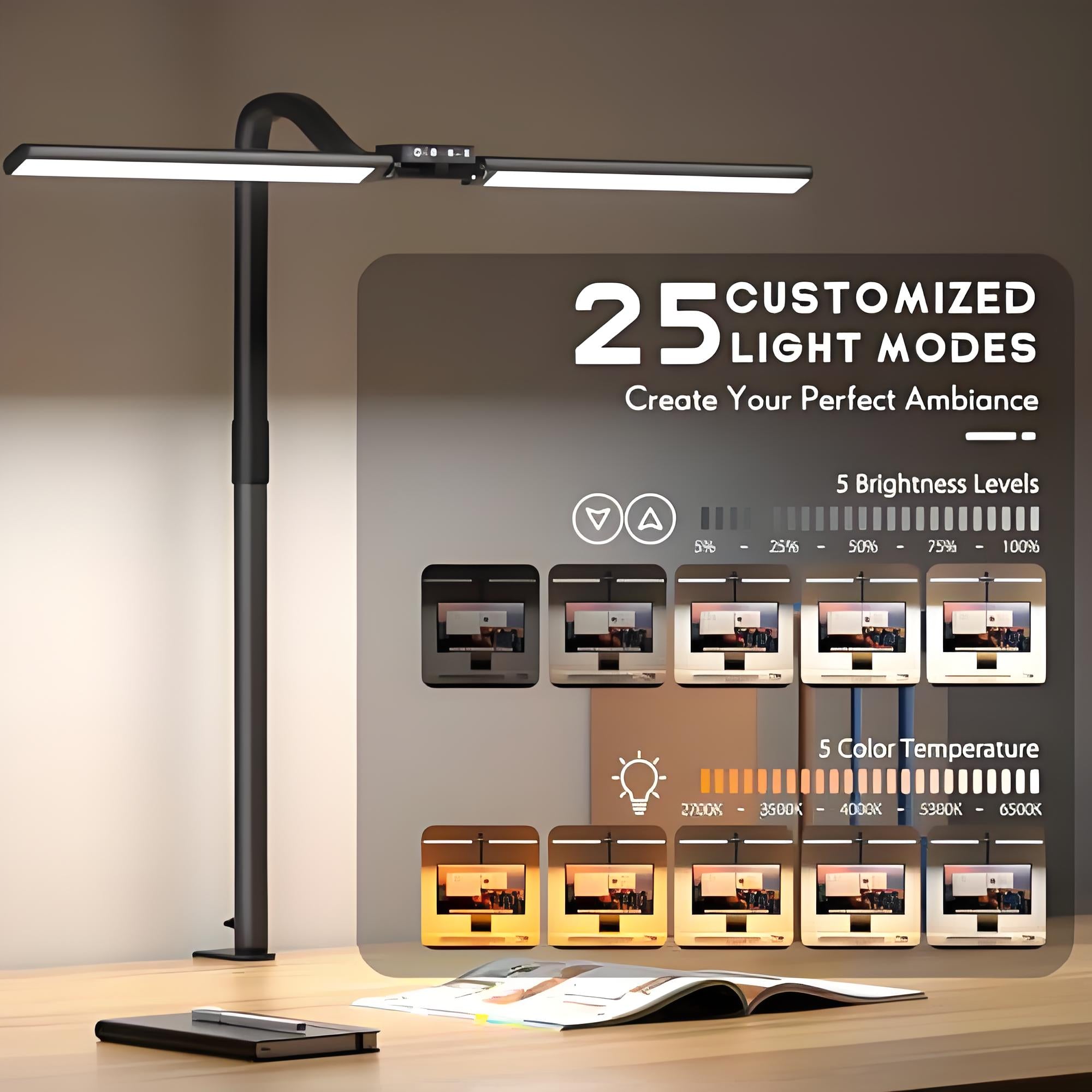 LED Bildschirm Linear Schreibtisch Fold Pro, Doppelkopf Architekten Schreibtischlampe mit Klemme (30,7 Zoll)
