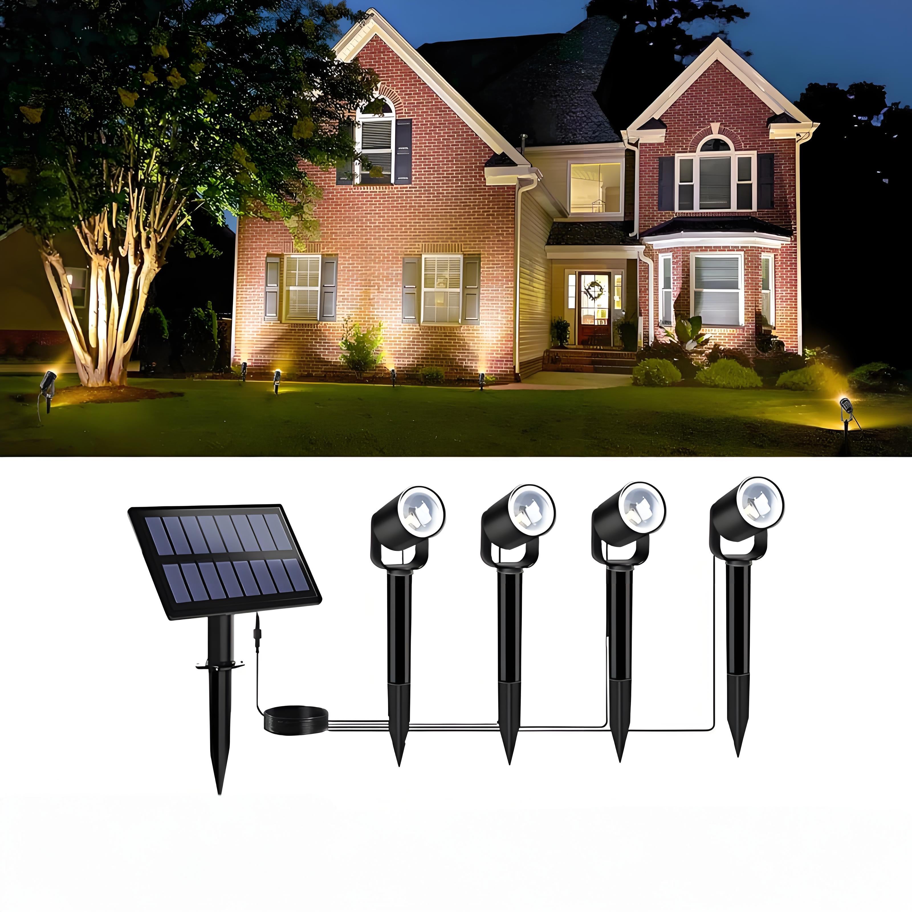 Neue Solar-Spotlights – 4-in-1 Außen-Gartenstecklichter, geteiltes Design für Weg- und Rasenbeleuchtung