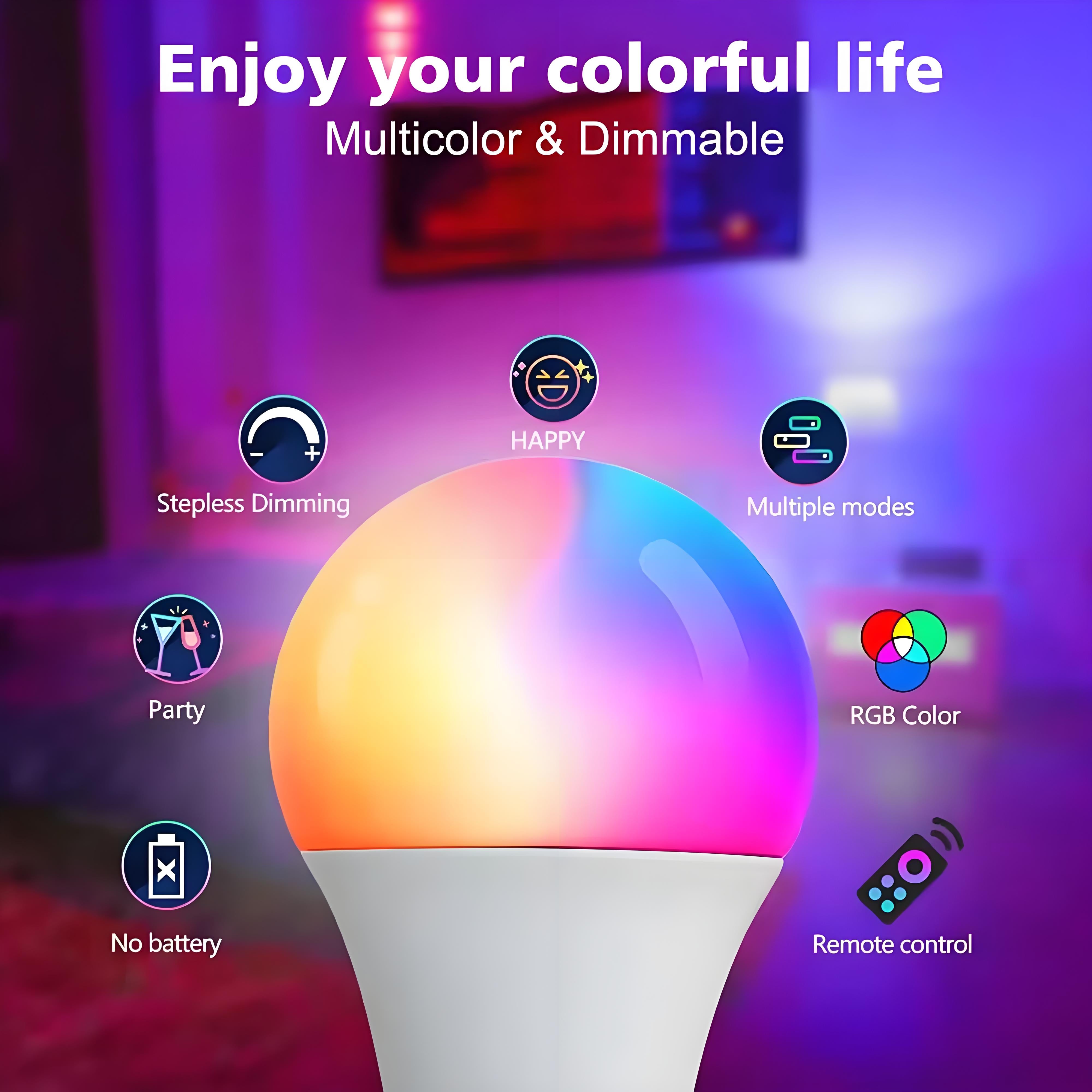 E27 RGB LED Bulb (1Pack)– Color-Changing Smart Light with Remote, Energy-Saving Ambient Globe Lamp (Plastic & Aluminum Housing)