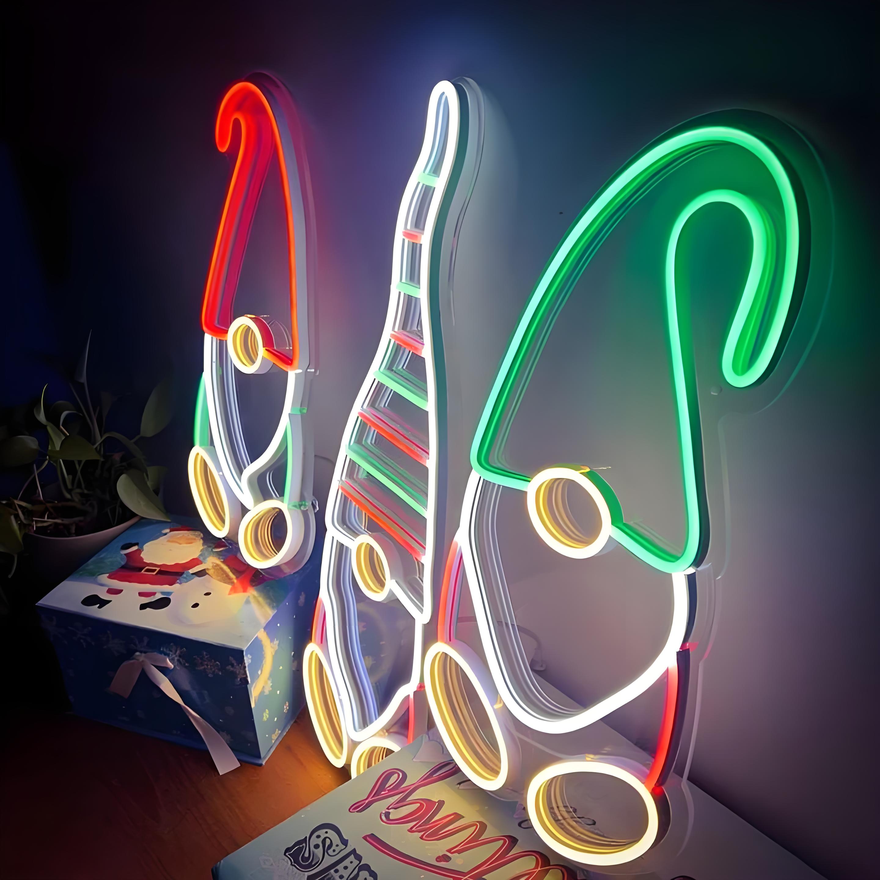 Merry Christmas Gnomes Neon Sign Whimsical Holiday Decor with Vibrant Neon Glow