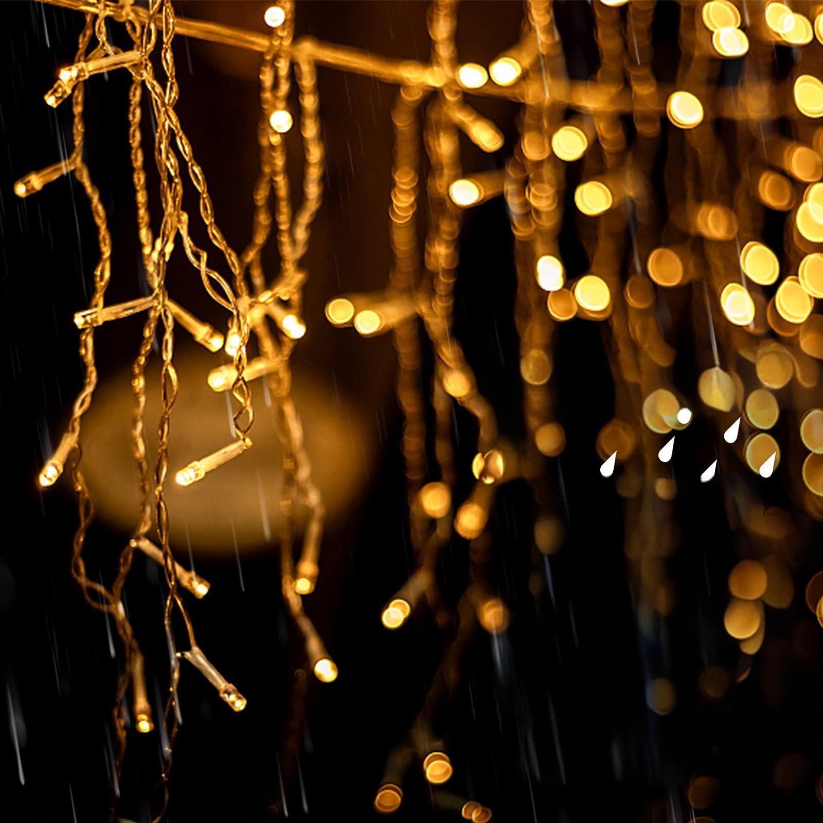 Quntis Luzes de Cortina LED 400 32FT – 80 Gotas de Estalactite & Bola de Cristal, 2 Modos para Decoração de Férias & Natal