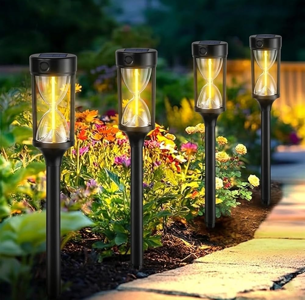 Quntis Hourglass Solar Pathway Lights, Decorative Warm Glow IP65 Waterproof Lighting, Modern Landscape Stakes for Garden and Walkway