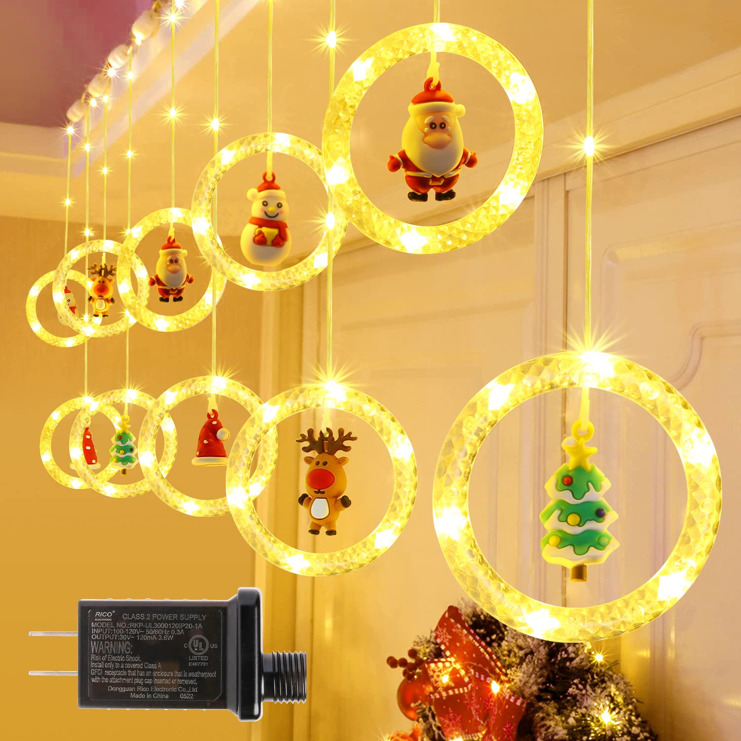 Quntis Weihnachts-LED-Vorhanglichter – 100 LEDs, 9,8FT x 2,3FT Weihnachtsfensterlichter mit 8 Modi für Feiertags- und Weihnachtsdekoration