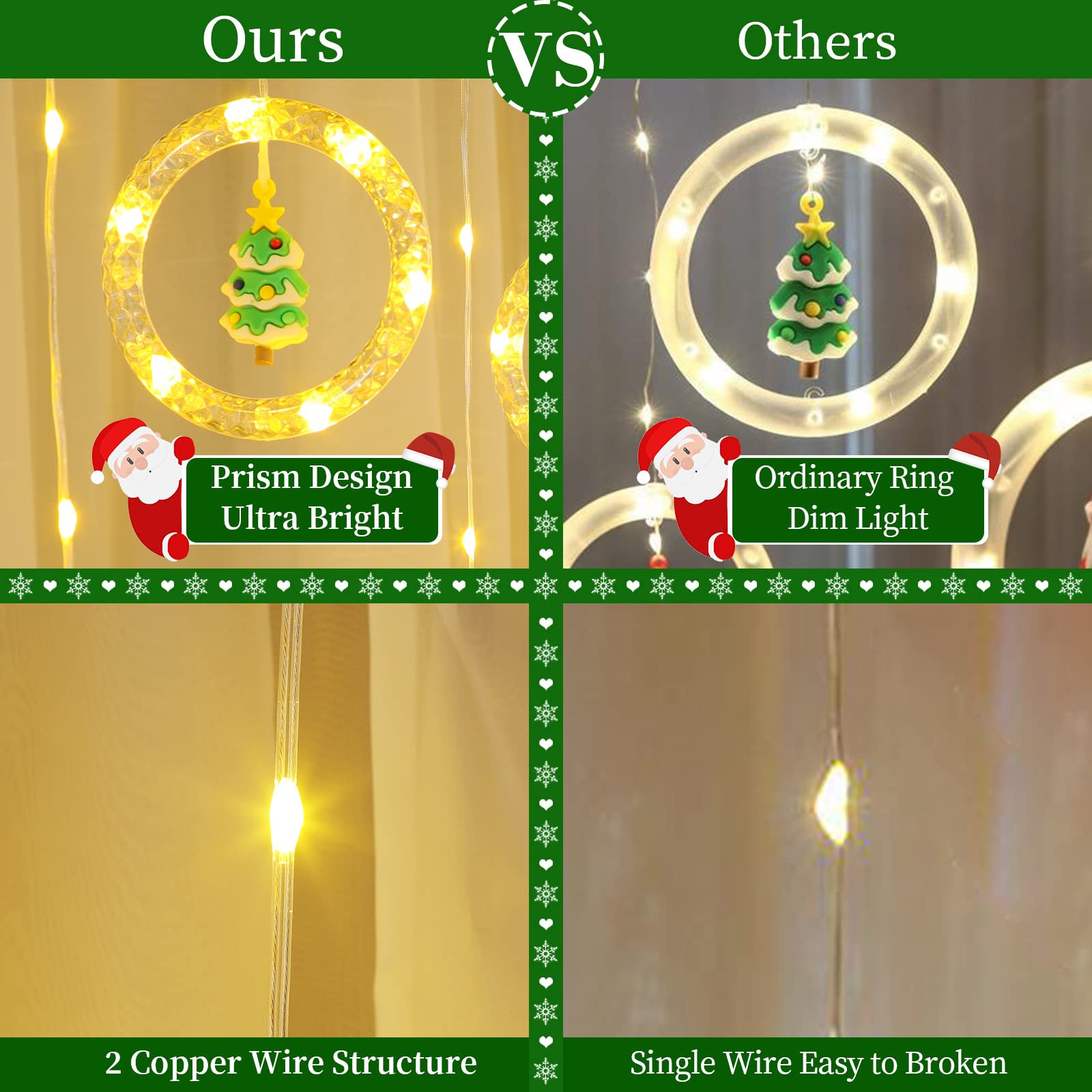 Quntis Weihnachts-LED-Vorhanglichter – 100 LEDs, 9,8FT x 2,3FT Weihnachtsfensterlichter mit 8 Modi für Feiertags- und Weihnachtsdekoration