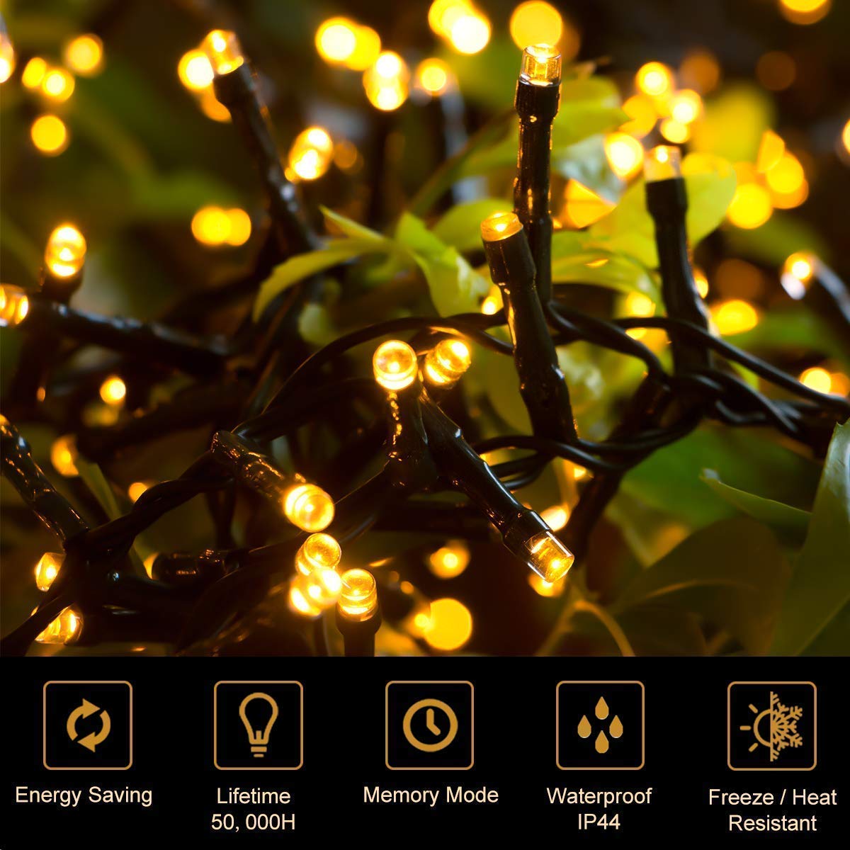 Quntis Wasserdichte Weihnachtslichter, 8 Modi – Erhältlich in 2 Größen für Feiertags- & Weihnachtsdekoration