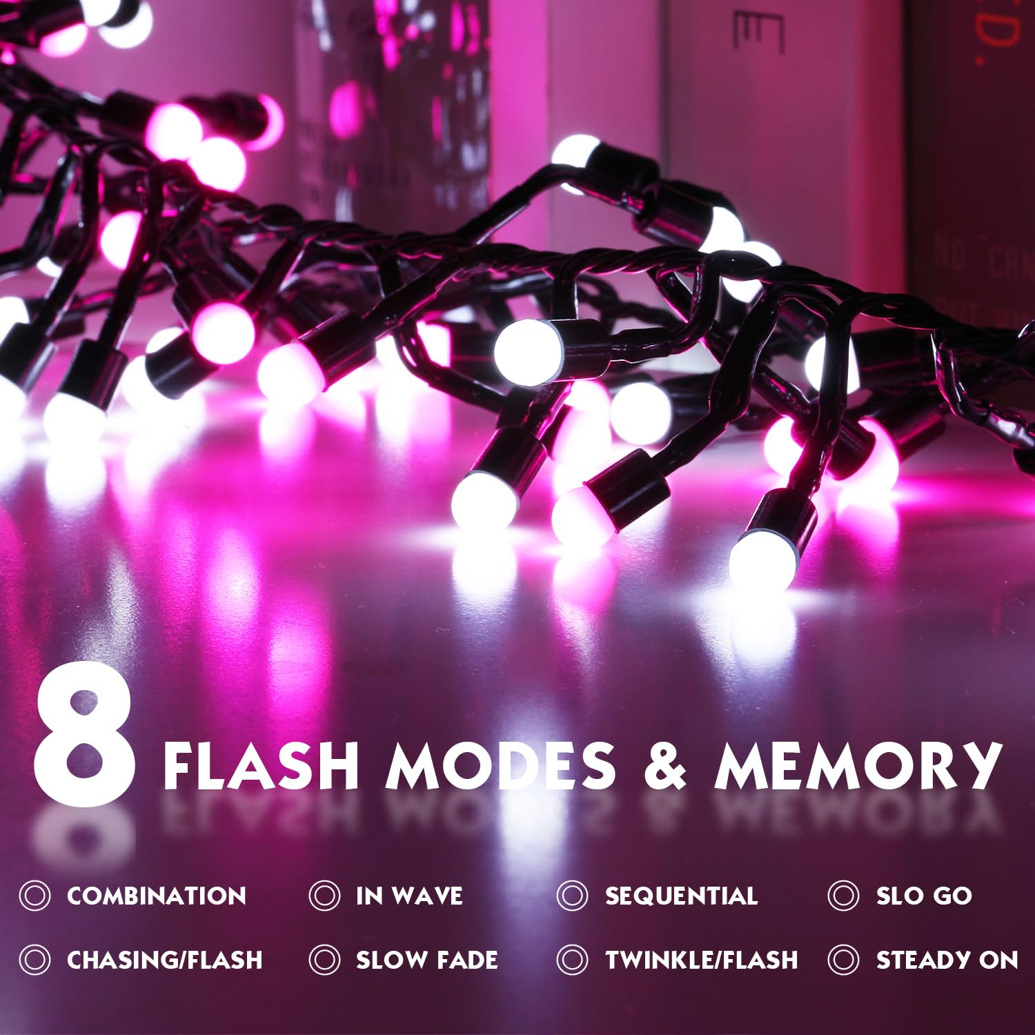 Quntis 13FT Cluster Christmas Lights, 400 LEDs – Pink & White, 8 Twinkle Modes for Holiday Decor