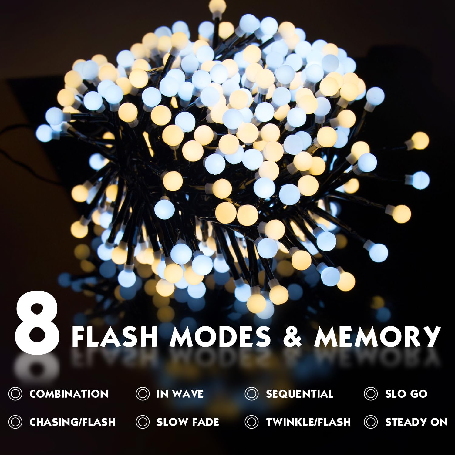 Quntis 400 LED 13FT Cluster Christmas Lights – 8 Modes, Waterproof, Connectable for Indoor & Outdoor Decor